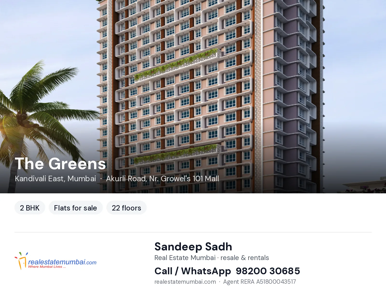 The Greens, Kandivali East, Mumbai — 2 BHK flats for sale | Real Estate Mumbai, Sandeep Sadh 98200 30685
