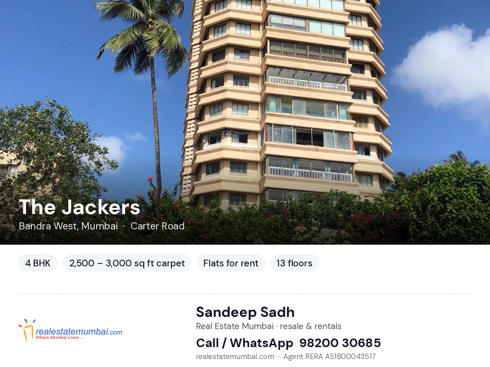 The Jackers, Bandra West, Mumbai — 4 BHK flats for rent | Real Estate Mumbai, Sandeep Sadh 98200 30685