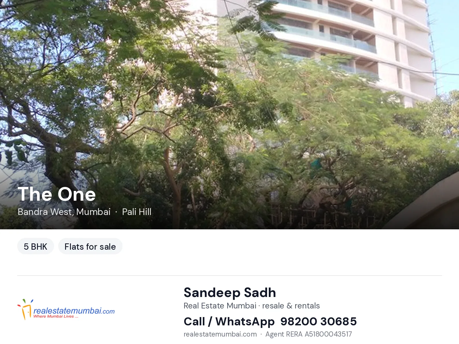 The One, Bandra West, Mumbai — 5 BHK flats for sale | Real Estate Mumbai, Sandeep Sadh 98200 30685