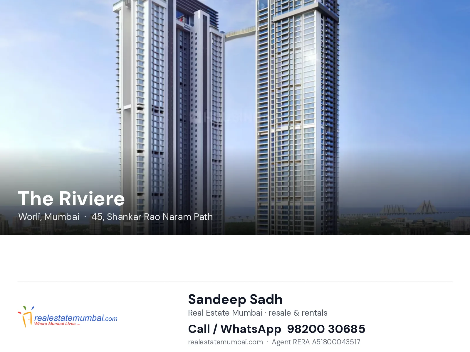 The Riviere, Worli, Mumbai — flats | Real Estate Mumbai, Sandeep Sadh 98200 30685