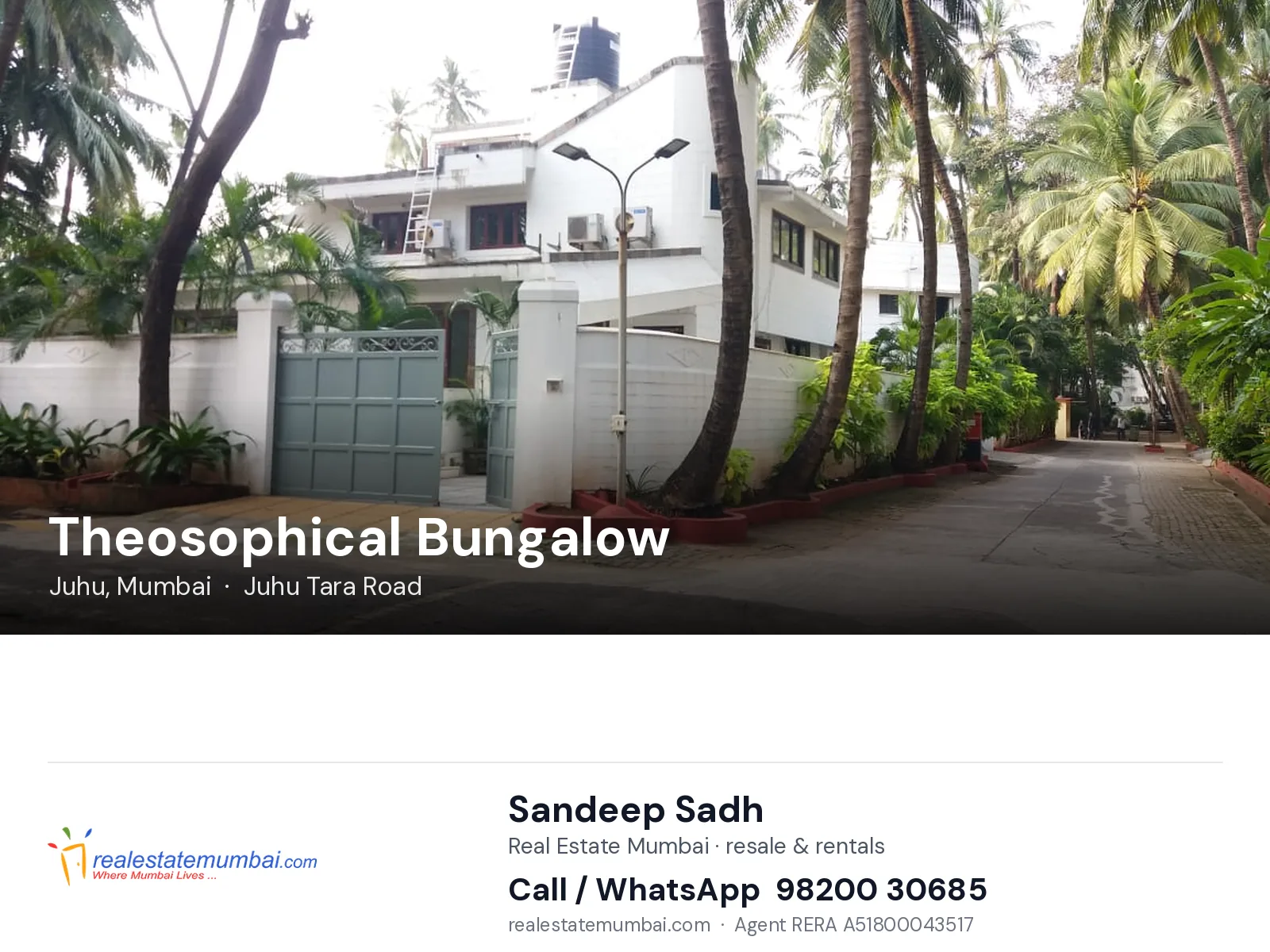 Theosophical Bungalow, Juhu, Mumbai — flats | Real Estate Mumbai, Sandeep Sadh 98200 30685