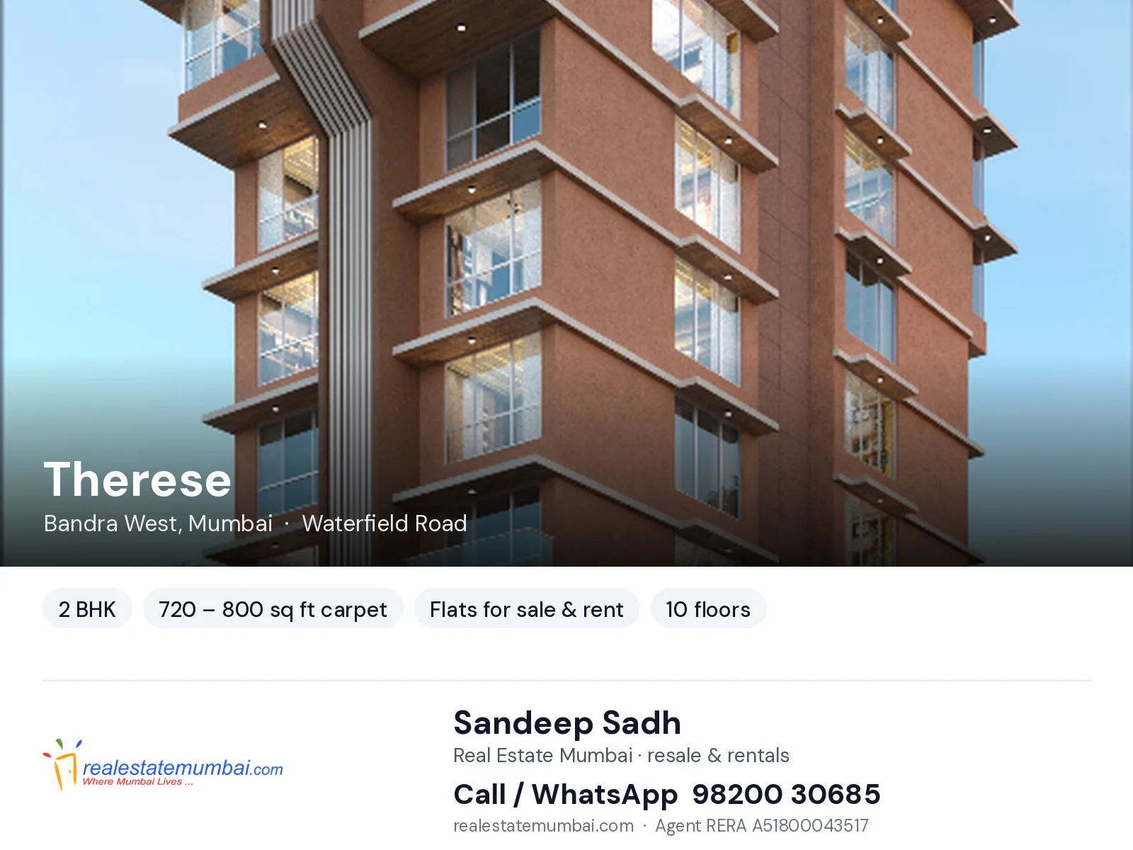 Therese, Bandra West, Mumbai — 2 BHK flats for sale & rent | Real Estate Mumbai, Sandeep Sadh 98200 30685