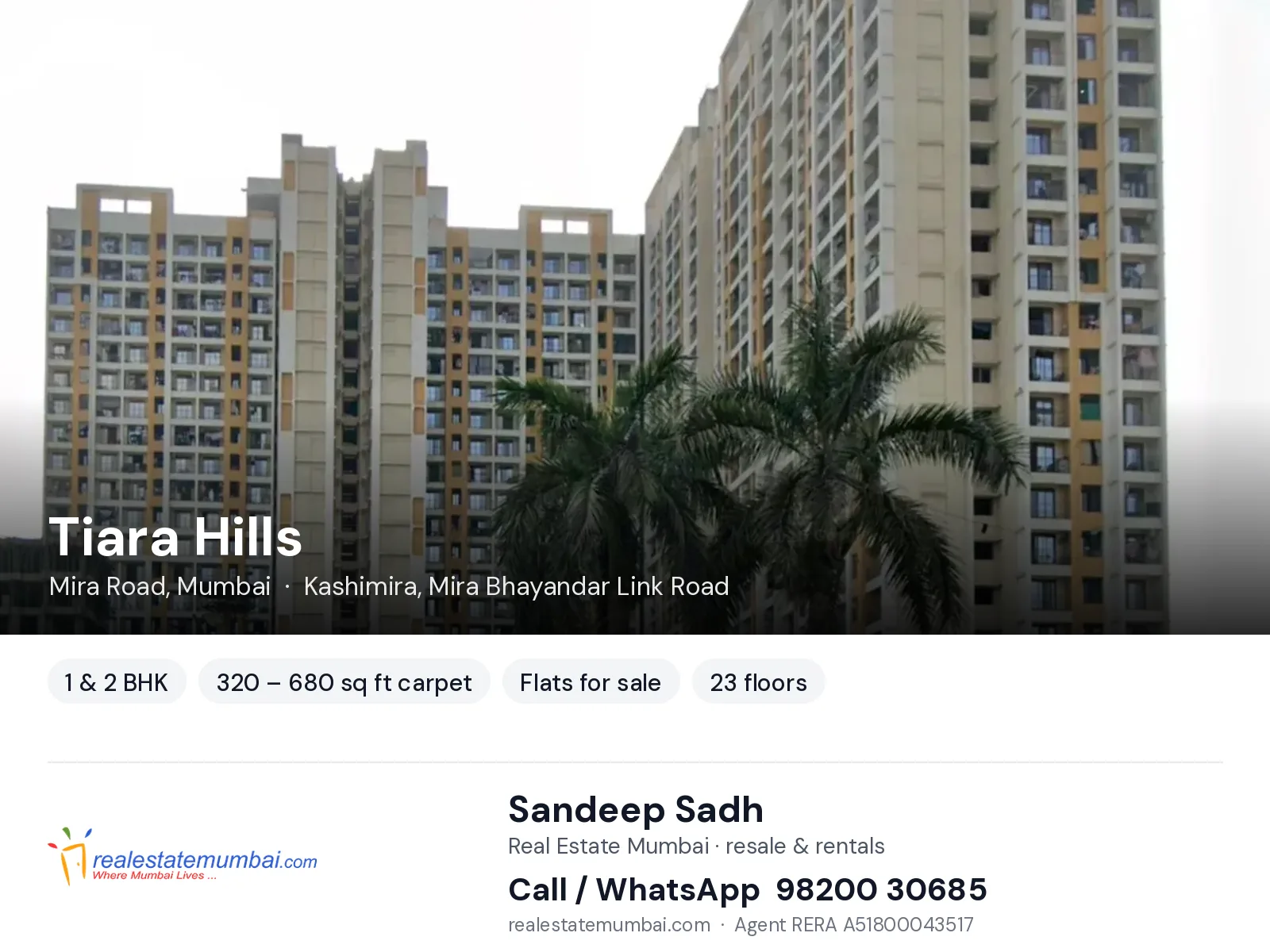 Tiara Hills, Mira Road, Mumbai — 1 & 2 BHK flats for sale | Real Estate Mumbai, Sandeep Sadh 98200 30685