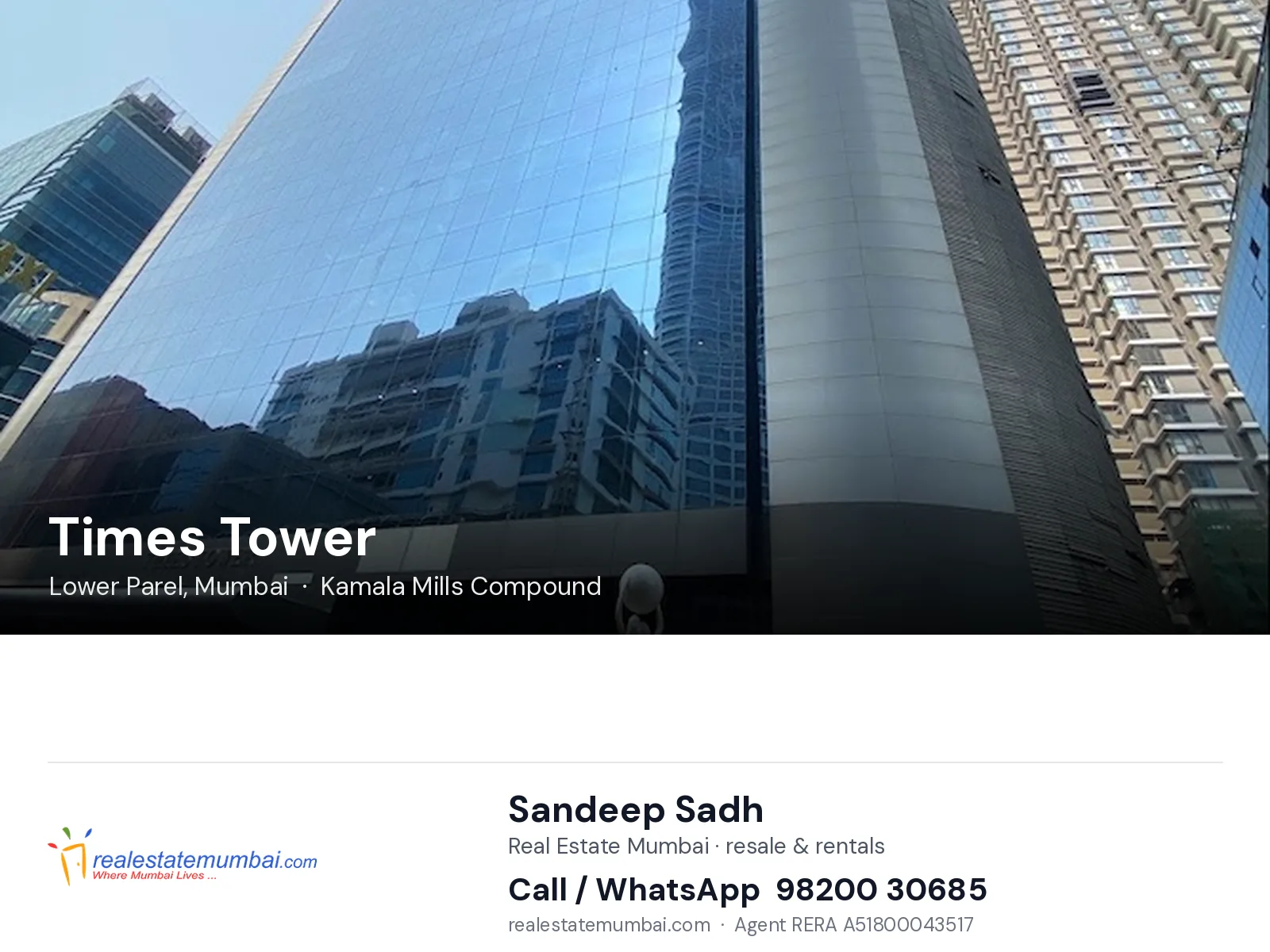Times Tower, Lower Parel, Mumbai — flats | Real Estate Mumbai, Sandeep Sadh 98200 30685