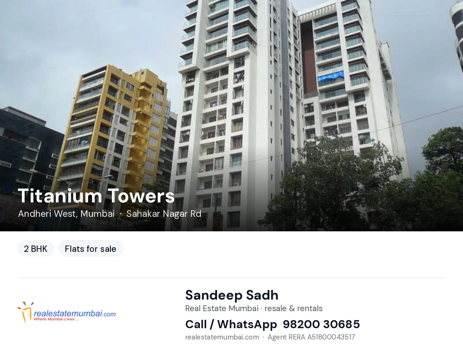 Titanium Towers, Andheri West, Mumbai — 2 BHK flats for sale | Real Estate Mumbai, Sandeep Sadh 98200 30685