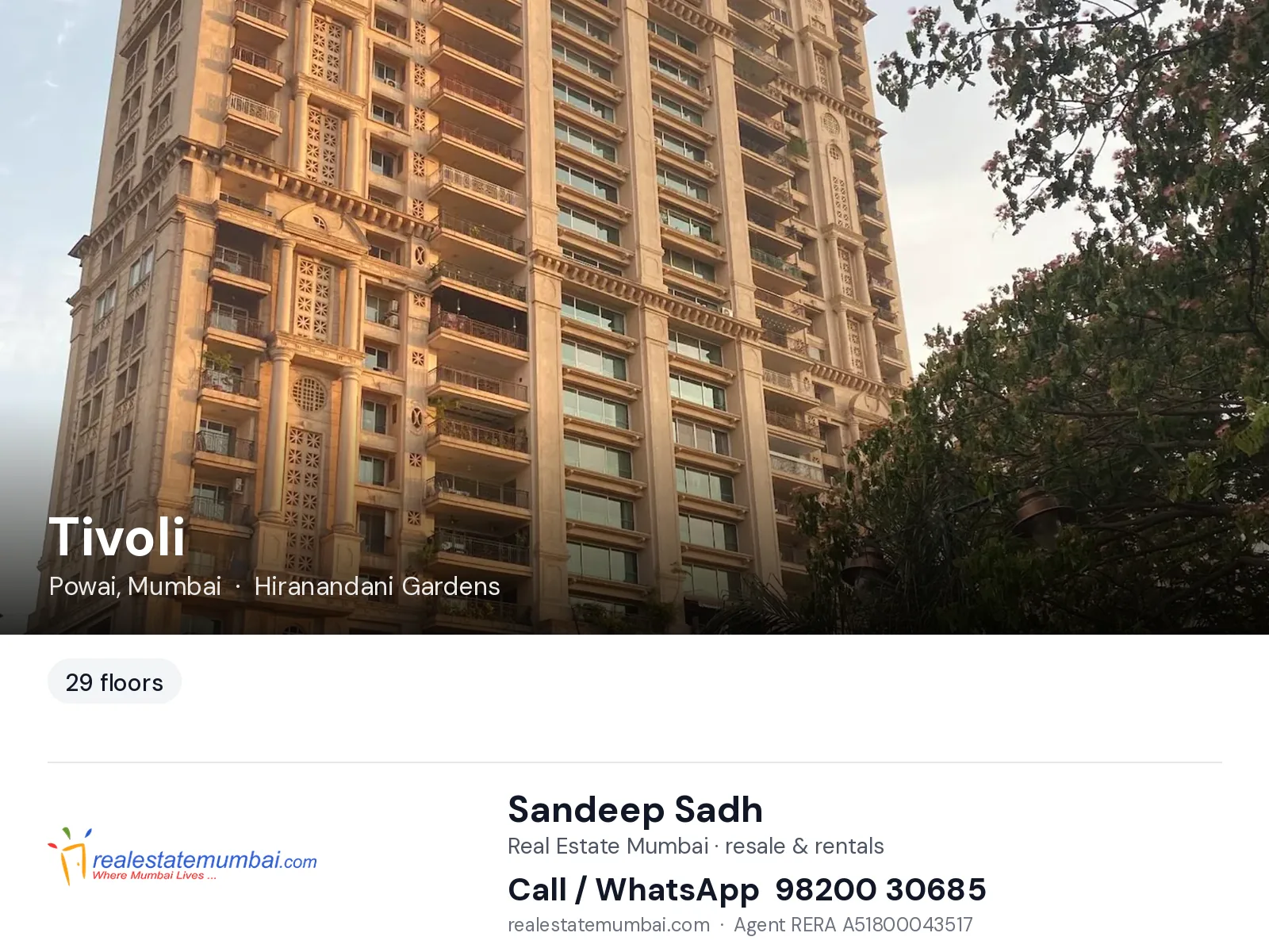 Tivoli, Powai, Mumbai — flats | Real Estate Mumbai, Sandeep Sadh 98200 30685