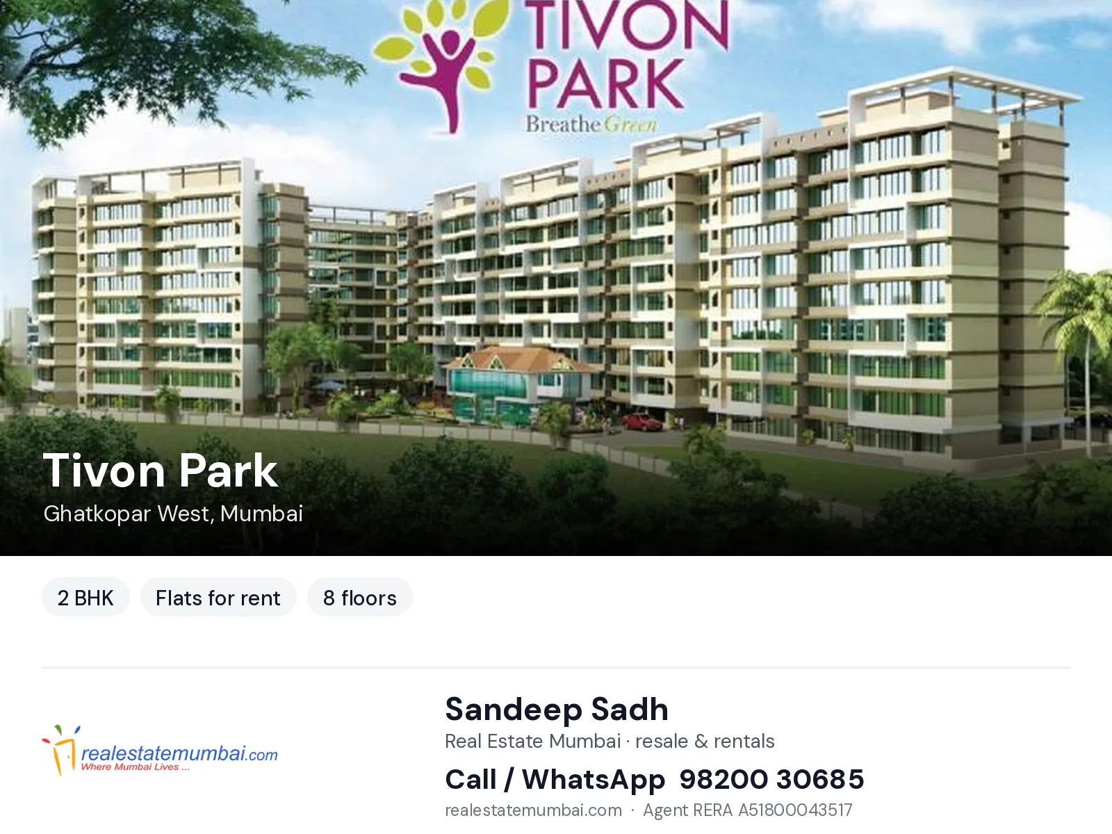 Tivon Park, Ghatkopar West, Mumbai — 2 BHK flats for rent | Real Estate Mumbai, Sandeep Sadh 98200 30685