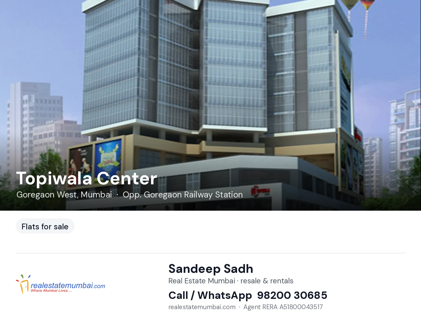 Topiwala Center, Goregaon West, Mumbai — flats for sale | Real Estate Mumbai, Sandeep Sadh 98200 30685