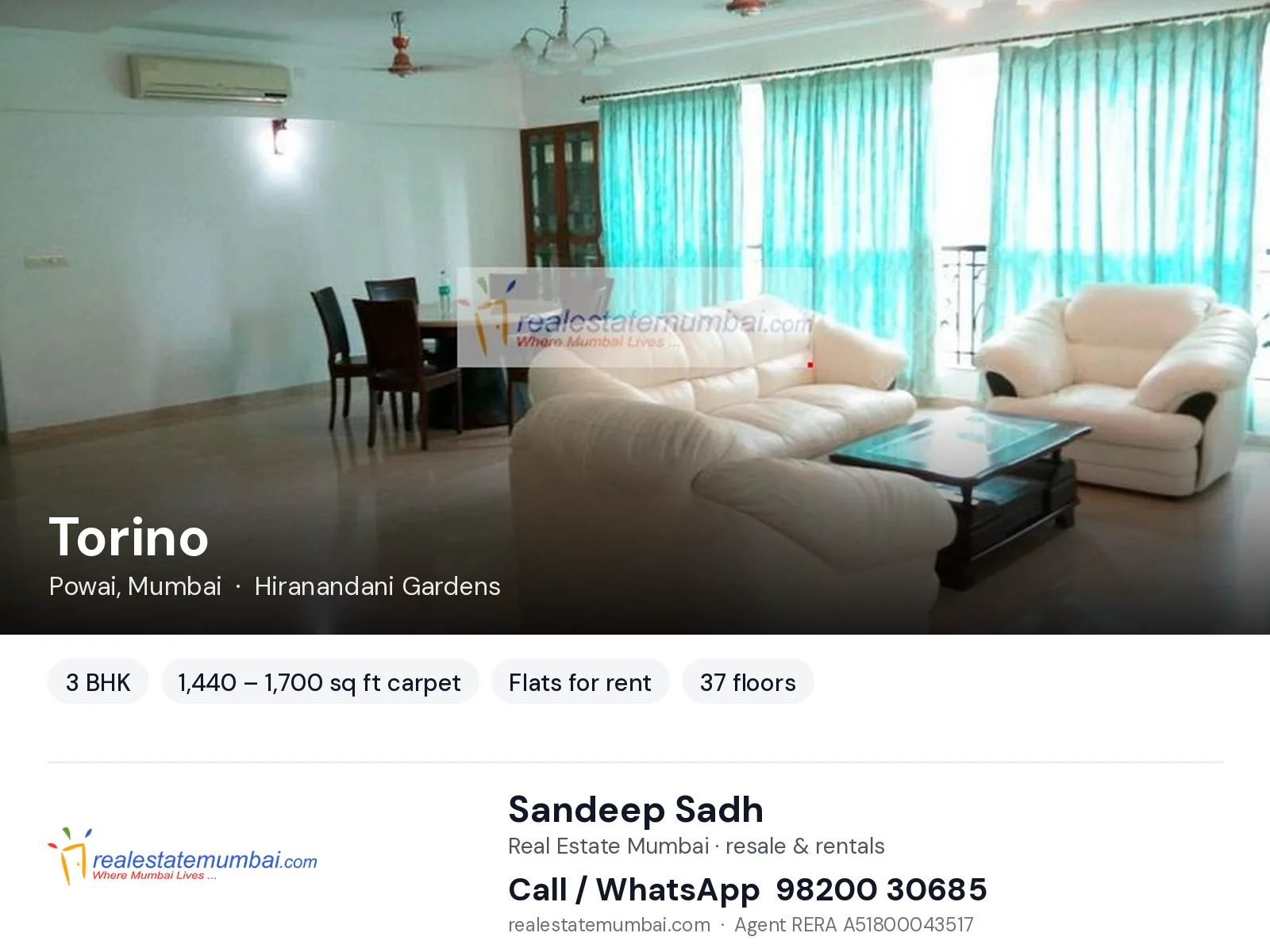 Torino, Powai, Mumbai — 3 BHK flats for rent | Real Estate Mumbai, Sandeep Sadh 98200 30685