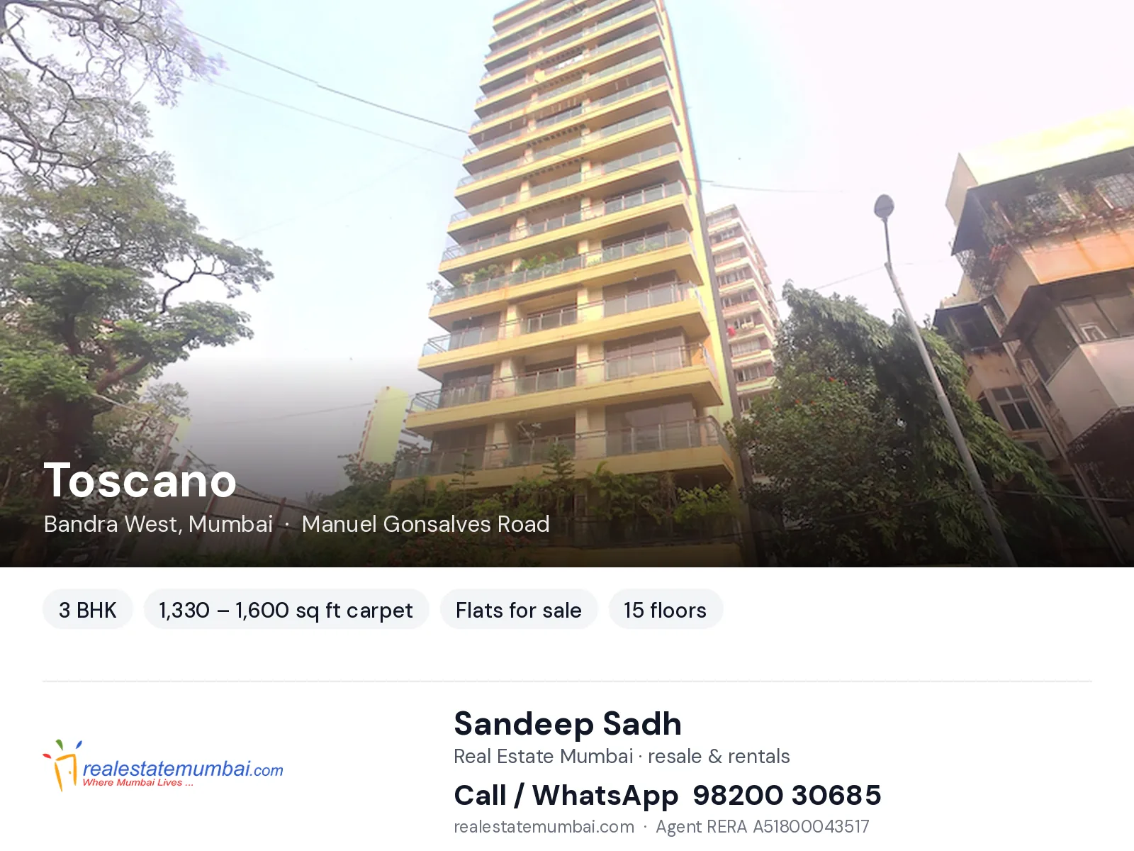 Toscano, Bandra West, Mumbai — 3 BHK flats for sale | Real Estate Mumbai, Sandeep Sadh 98200 30685