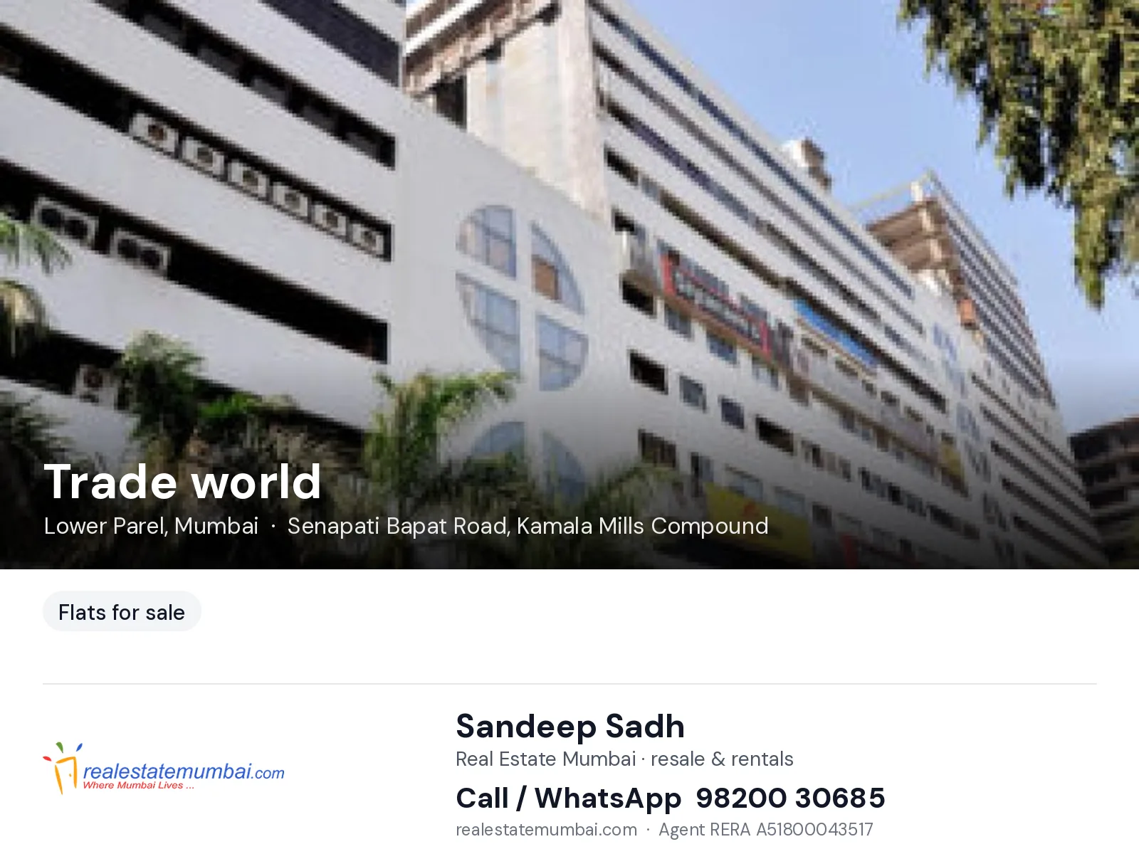 Trade world, Lower Parel, Mumbai — flats for sale | Real Estate Mumbai, Sandeep Sadh 98200 30685