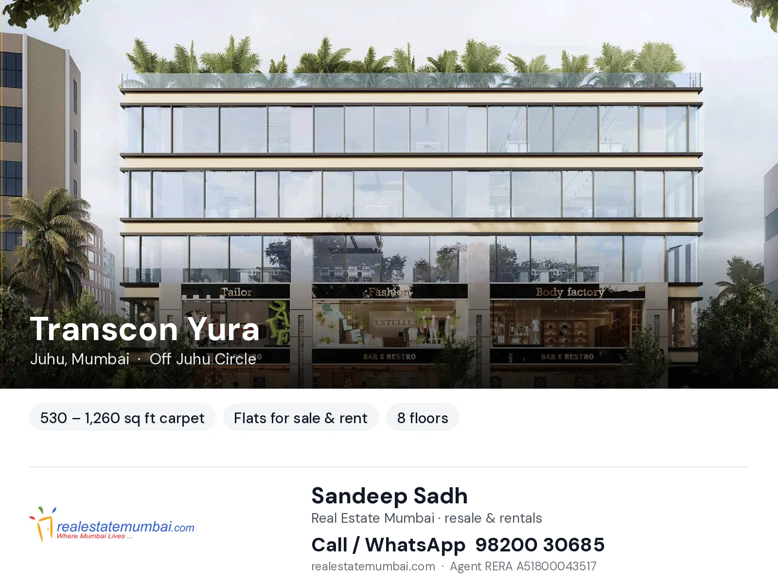 Transcon Yura, Juhu, Mumbai — flats for sale & rent | Real Estate Mumbai, Sandeep Sadh 98200 30685