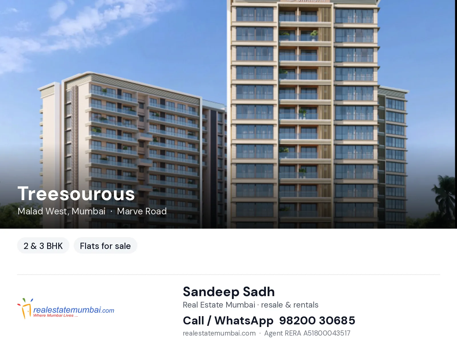 Treesourous, Malad West, Mumbai — 2 & 3 BHK flats for sale | Real Estate Mumbai, Sandeep Sadh 98200 30685