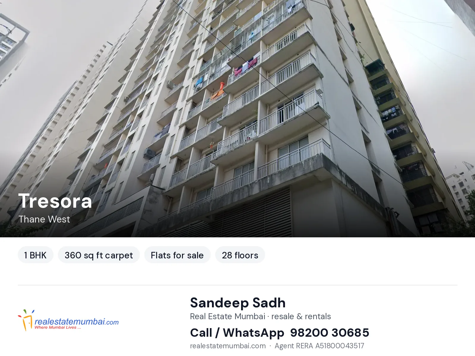 Tresora, Thane West — 1 BHK flats for sale | Real Estate Mumbai, Sandeep Sadh 98200 30685
