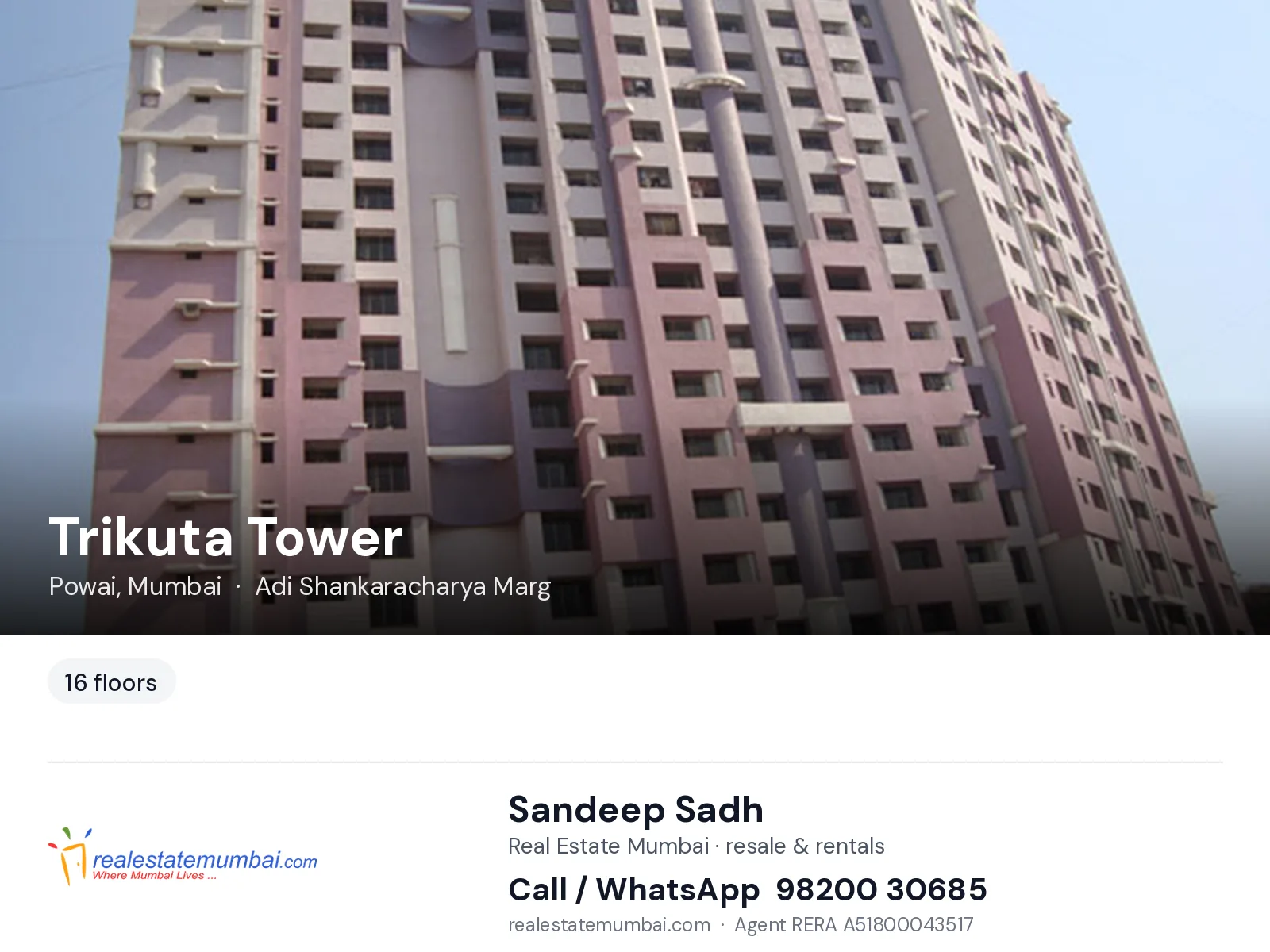 Trikuta Tower, Powai, Mumbai — flats | Real Estate Mumbai, Sandeep Sadh 98200 30685
