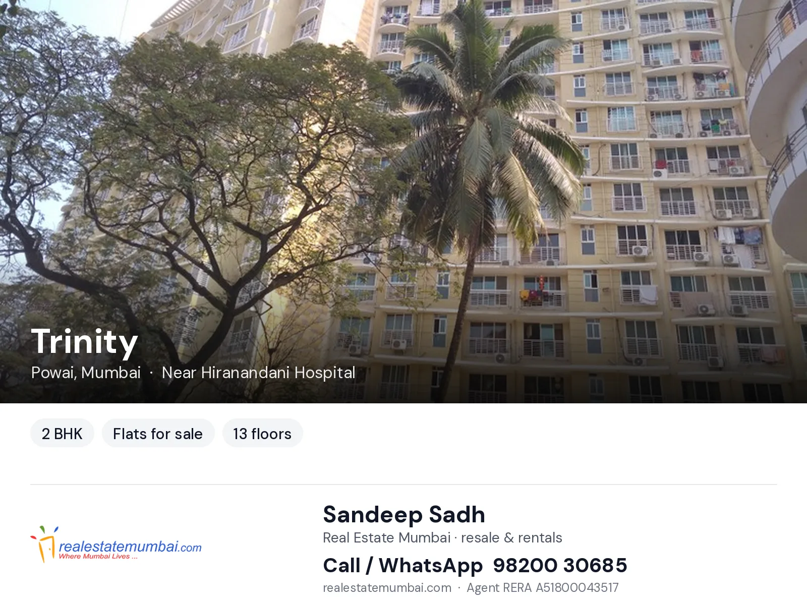 Trinity, Powai, Mumbai — 2 BHK flats for sale | Real Estate Mumbai, Sandeep Sadh 98200 30685
