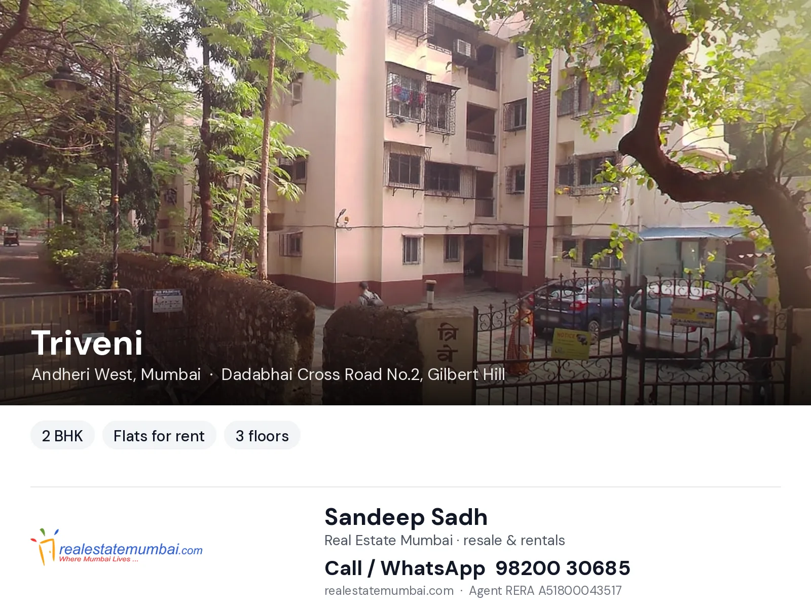 Triveni, Andheri West, Mumbai — 2 BHK flats for rent | Real Estate Mumbai, Sandeep Sadh 98200 30685