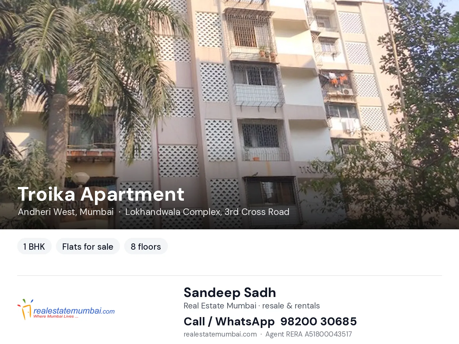 Troika Apartment, Andheri West, Mumbai — 1 BHK flats for sale | Real Estate Mumbai, Sandeep Sadh 98200 30685