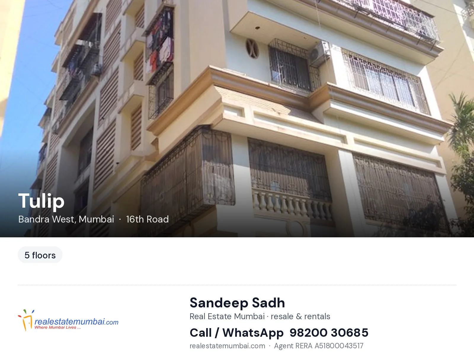 Tulip, Bandra West, Mumbai — flats | Real Estate Mumbai, Sandeep Sadh 98200 30685