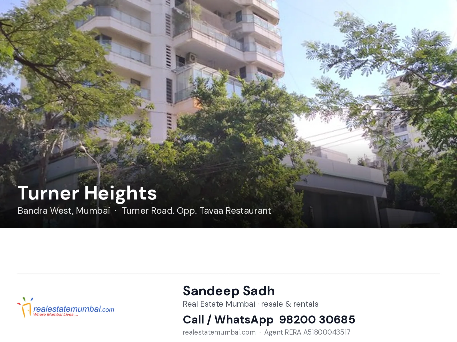 Turner Heights, Bandra West, Mumbai — flats | Real Estate Mumbai, Sandeep Sadh 98200 30685