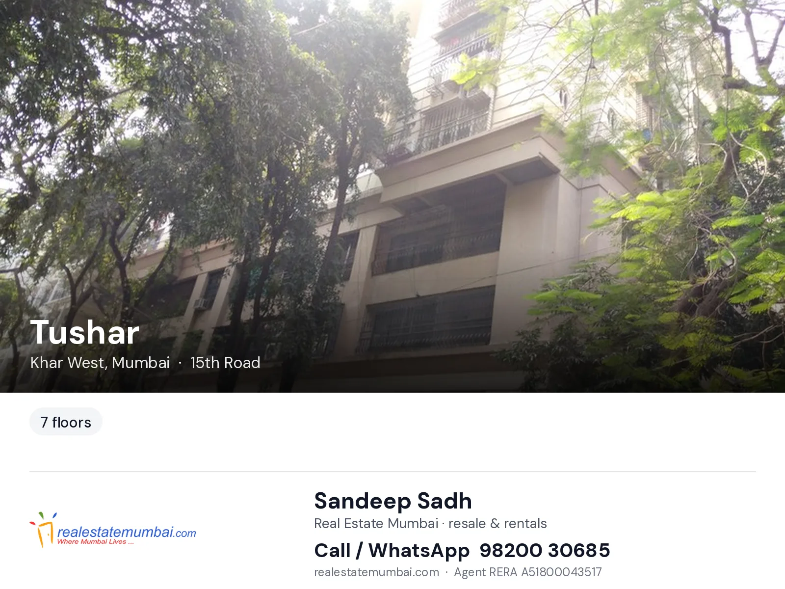 Tushar, Khar West, Mumbai — flats | Real Estate Mumbai, Sandeep Sadh 98200 30685