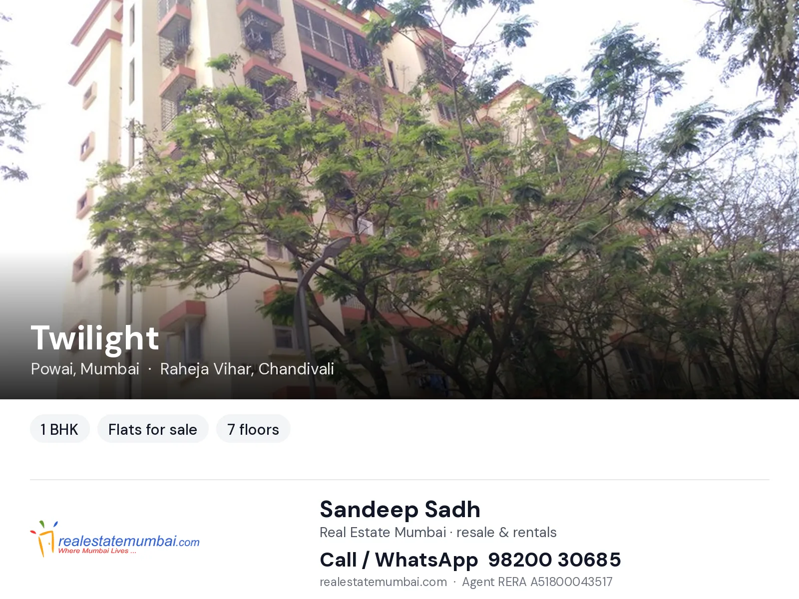 Twilight, Powai, Mumbai — 1 BHK flats for sale | Real Estate Mumbai, Sandeep Sadh 98200 30685