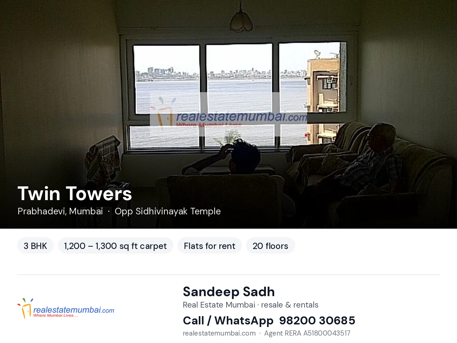 Twin Towers, Prabhadevi, Mumbai — 3 BHK flats for rent | Real Estate Mumbai, Sandeep Sadh 98200 30685