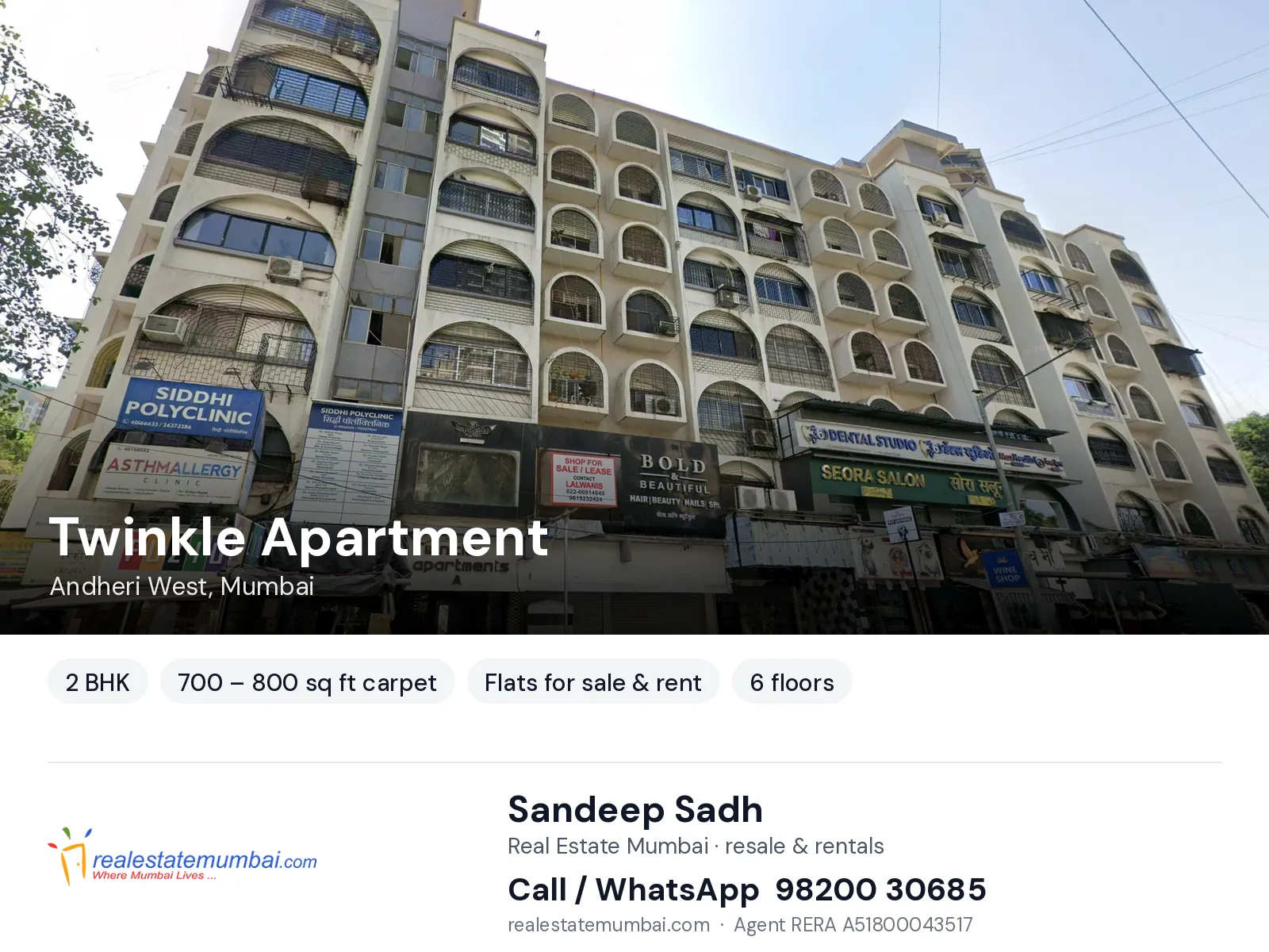 Twinkle Apartment, Andheri West, Mumbai — 2 BHK flats for sale & rent | Real Estate Mumbai, Sandeep Sadh 98200 30685
