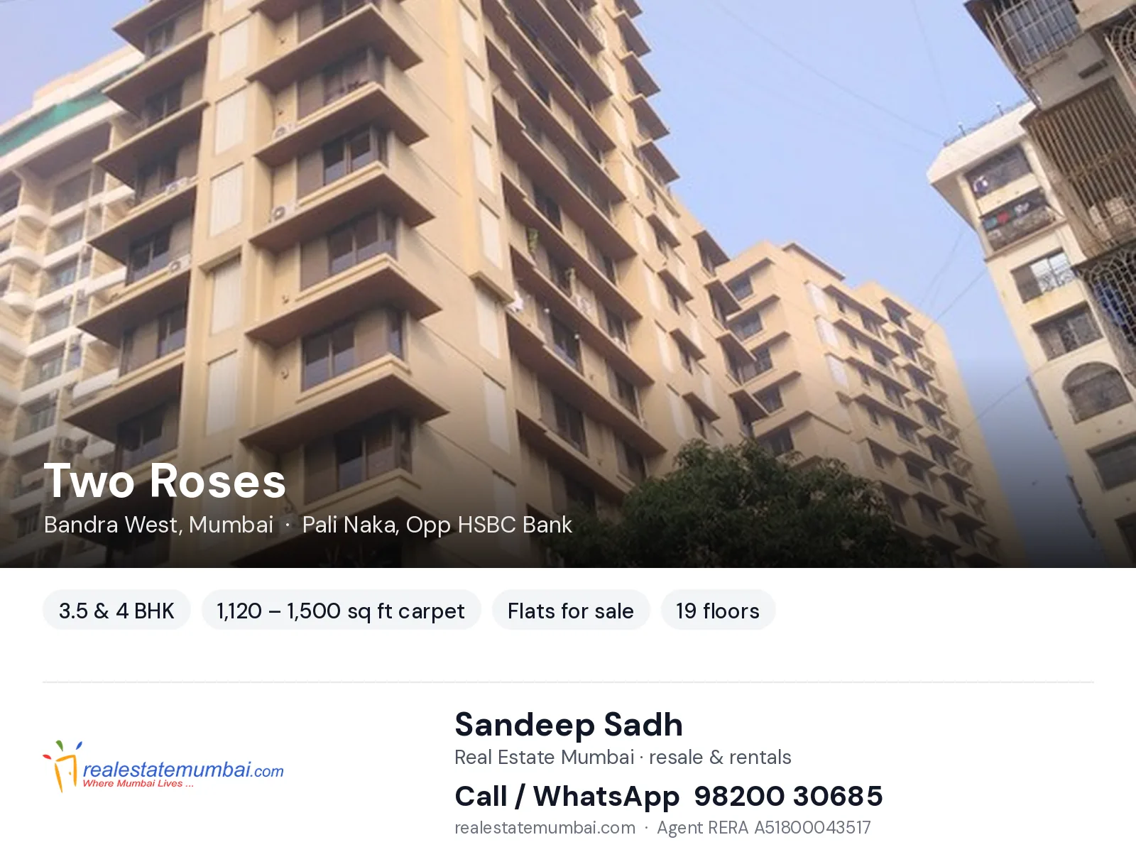 Two Roses, Bandra West, Mumbai — 3.5 & 4 BHK flats for sale | Real Estate Mumbai, Sandeep Sadh 98200 30685