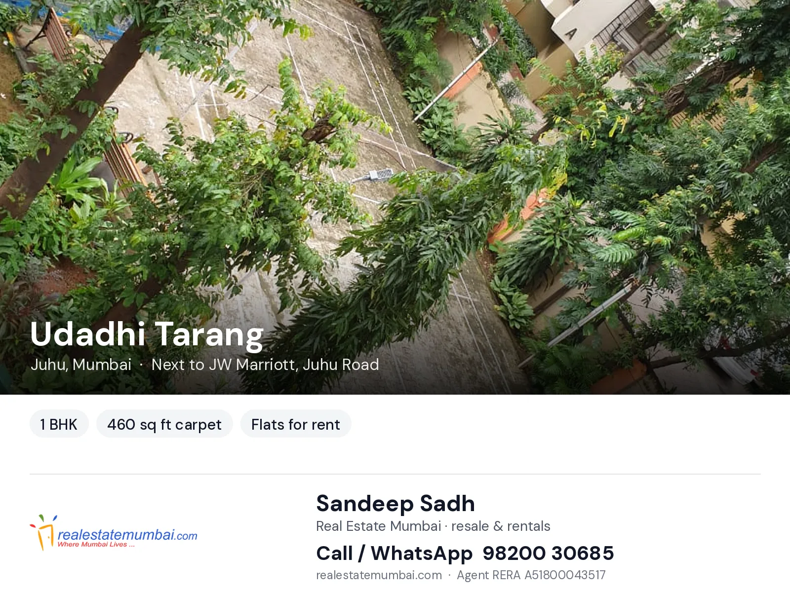 Udadhi Tarang, Juhu, Mumbai — 1 BHK flats for rent | Real Estate Mumbai, Sandeep Sadh 98200 30685