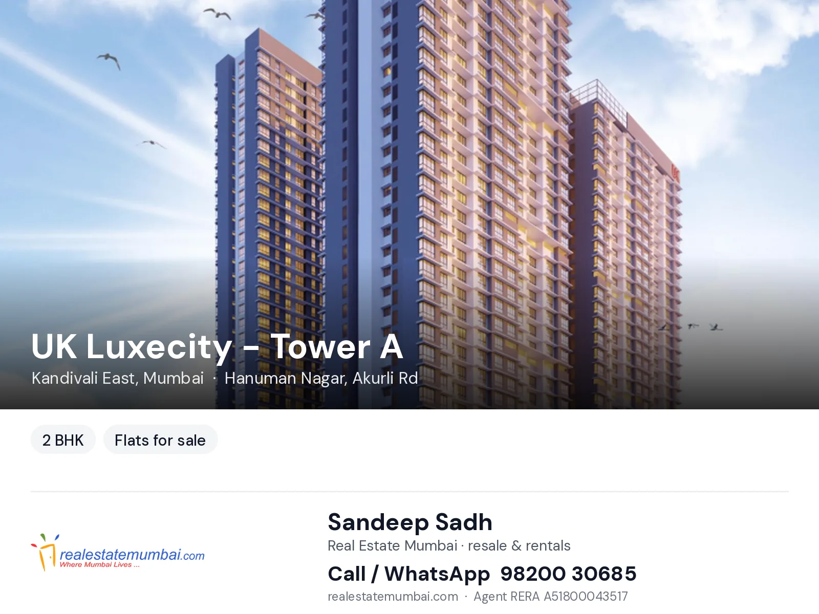 UK Luxecity - Tower A, Kandivali East, Mumbai — 2 BHK flats for sale | Real Estate Mumbai, Sandeep Sadh 98200 30685