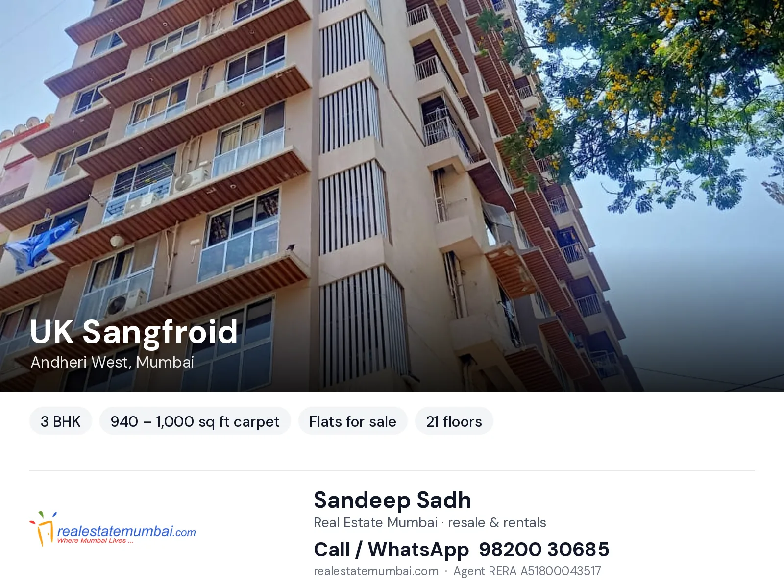UK Sangfroid, Andheri West, Mumbai — 3 BHK flats for sale | Real Estate Mumbai, Sandeep Sadh 98200 30685