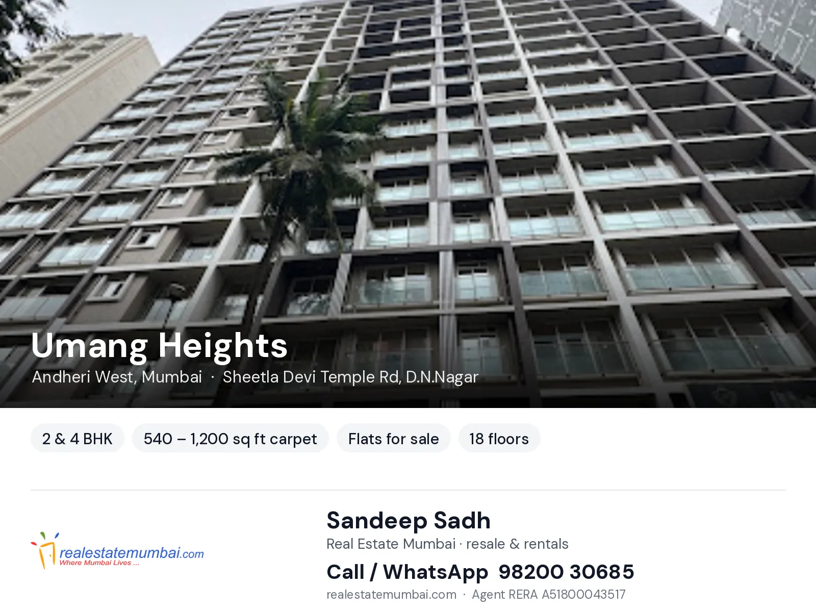 Umang Heights, Andheri West, Mumbai — 2 & 4 BHK flats for sale | Real Estate Mumbai, Sandeep Sadh 98200 30685