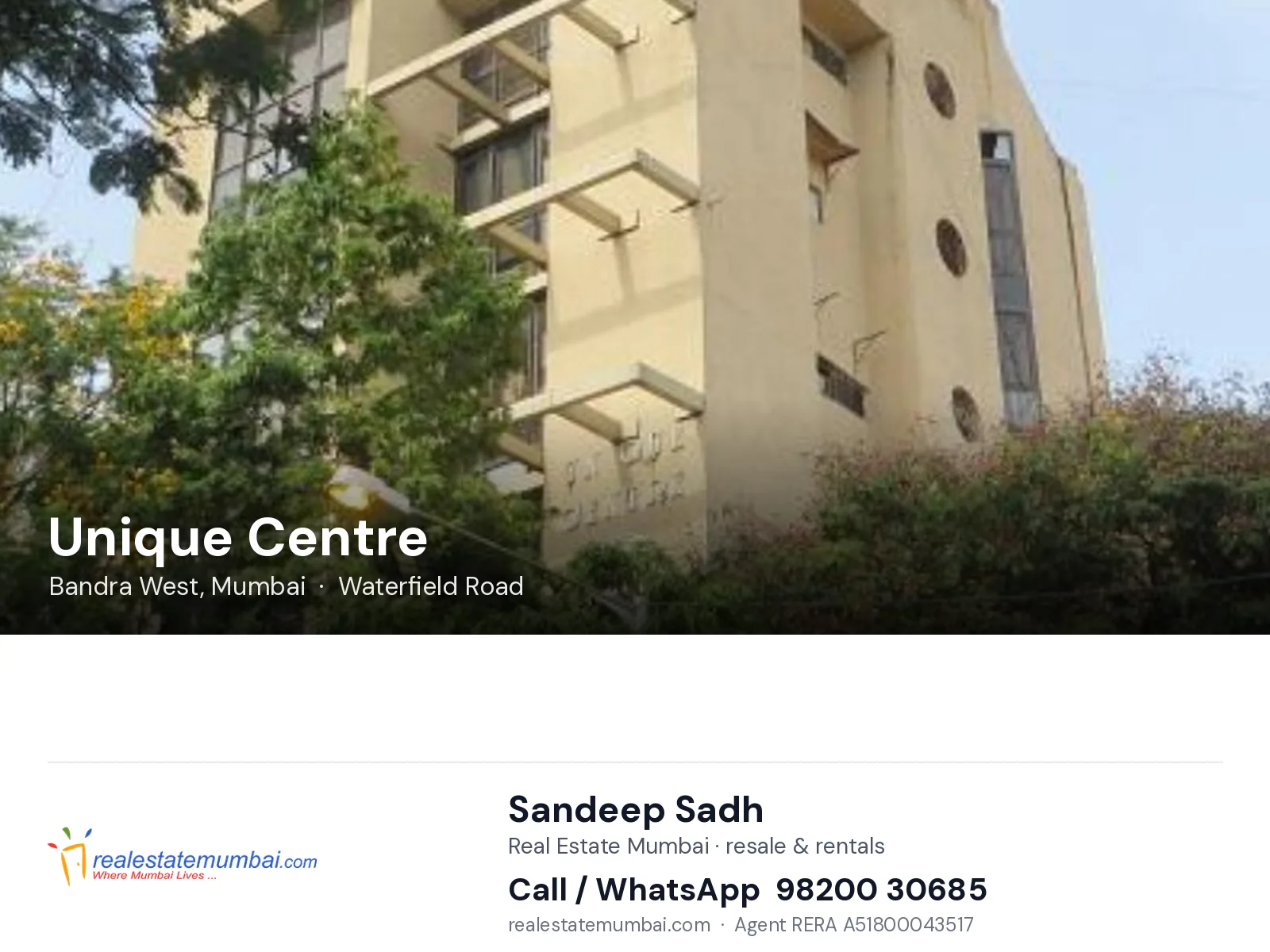 Unique Centre, Bandra West, Mumbai — flats | Real Estate Mumbai, Sandeep Sadh 98200 30685