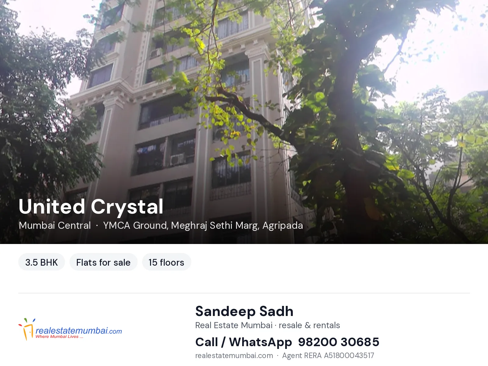 United Crystal, Mumbai Central — 3.5 BHK flats for sale | Real Estate Mumbai, Sandeep Sadh 98200 30685