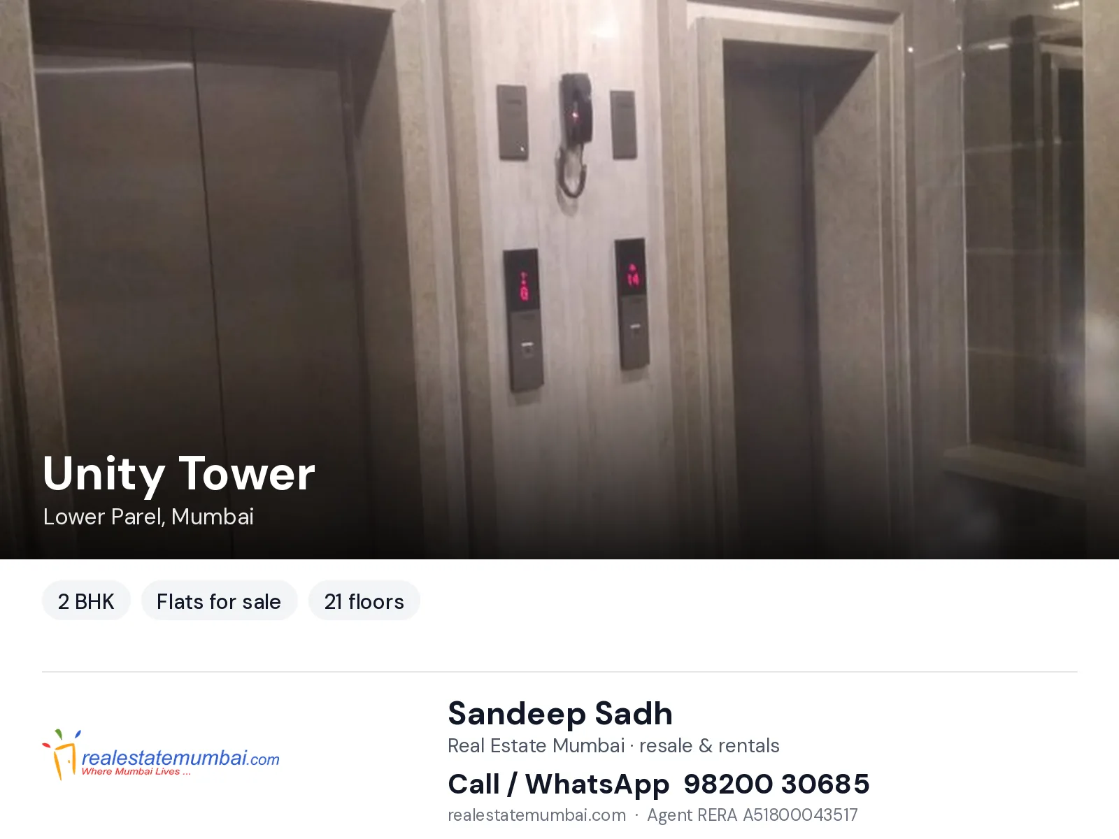 Unity Tower, Lower Parel, Mumbai — 2 BHK flats for sale | Real Estate Mumbai, Sandeep Sadh 98200 30685