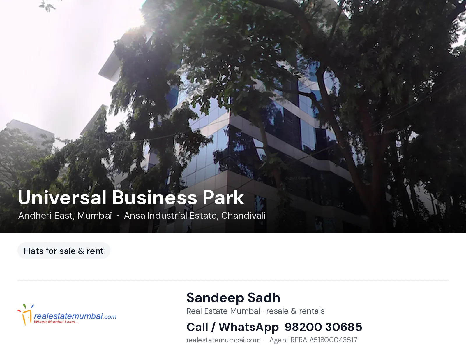 Universal Business Park, Andheri East, Mumbai — flats for sale & rent | Real Estate Mumbai, Sandeep Sadh 98200 30685