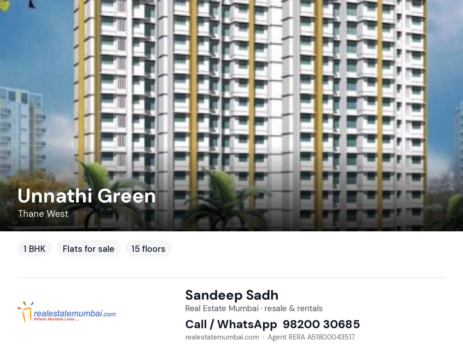 Unnathi Green, Thane West — 1 BHK flats for sale | Real Estate Mumbai, Sandeep Sadh 98200 30685