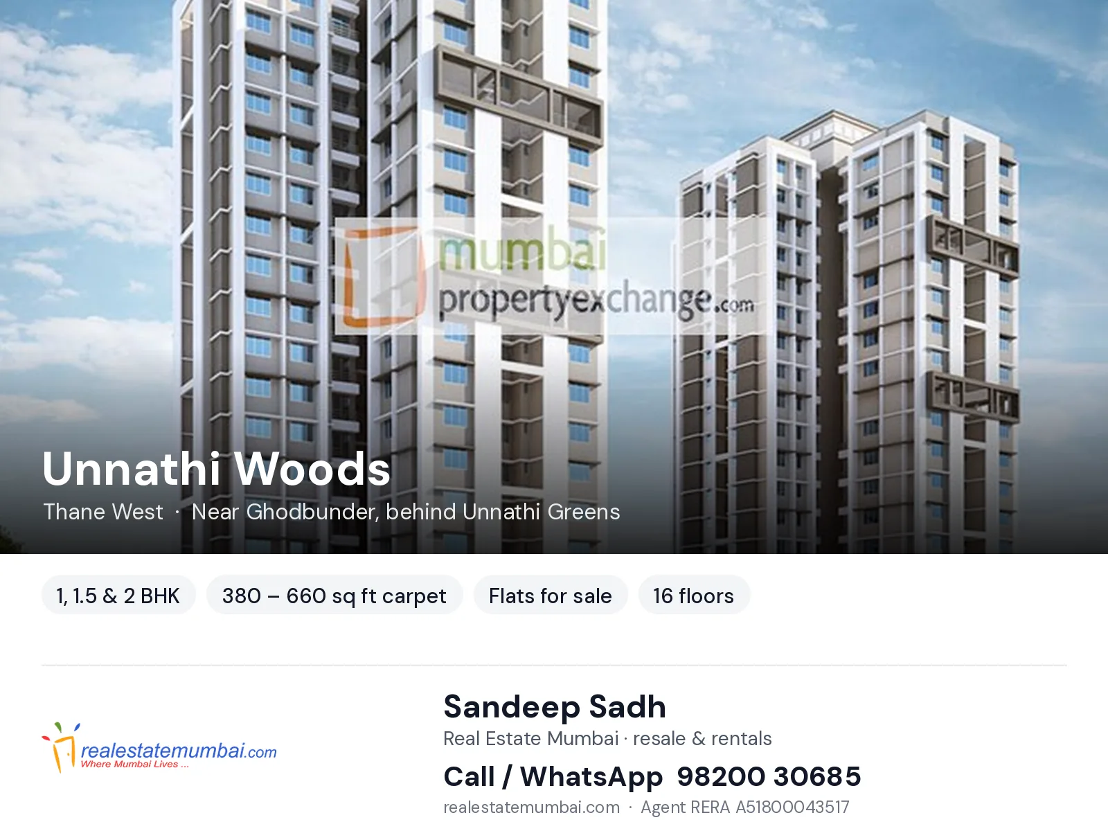 Unnathi Woods, Thane West — 1, 1.5 & 2 BHK flats for sale | Real Estate Mumbai, Sandeep Sadh 98200 30685