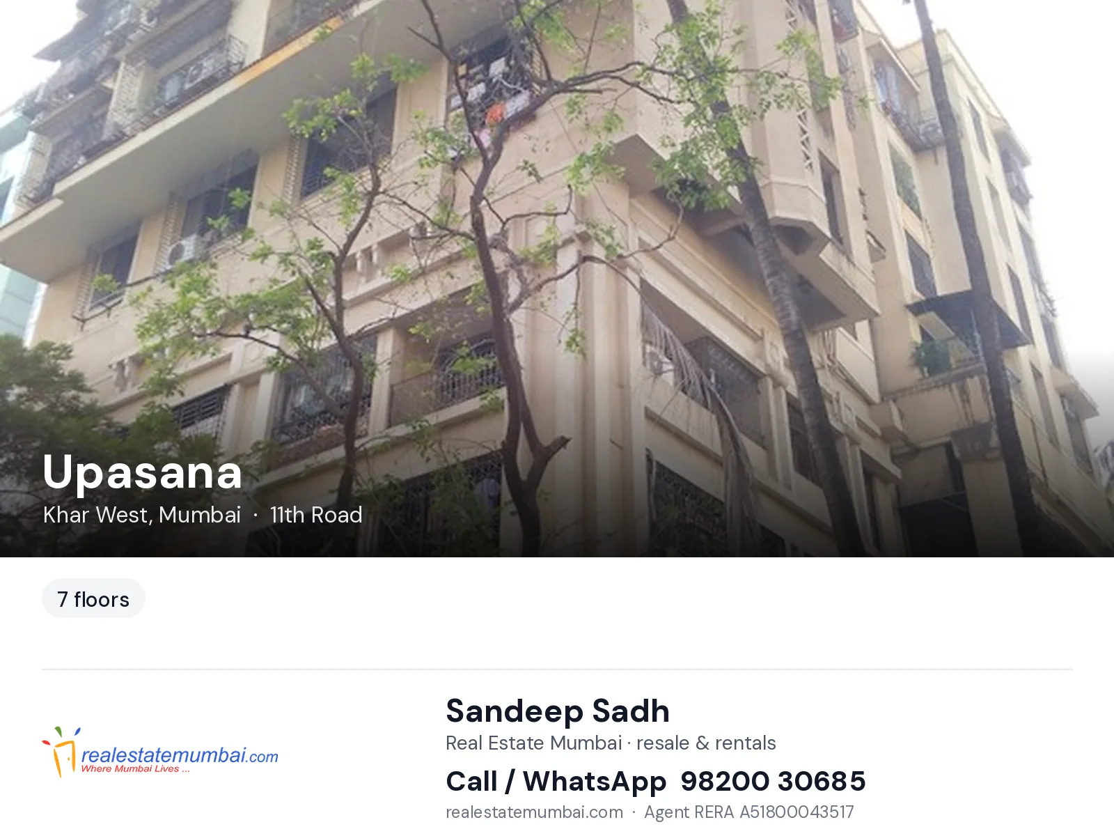 Upasana, Khar West, Mumbai — flats | Real Estate Mumbai, Sandeep Sadh 98200 30685