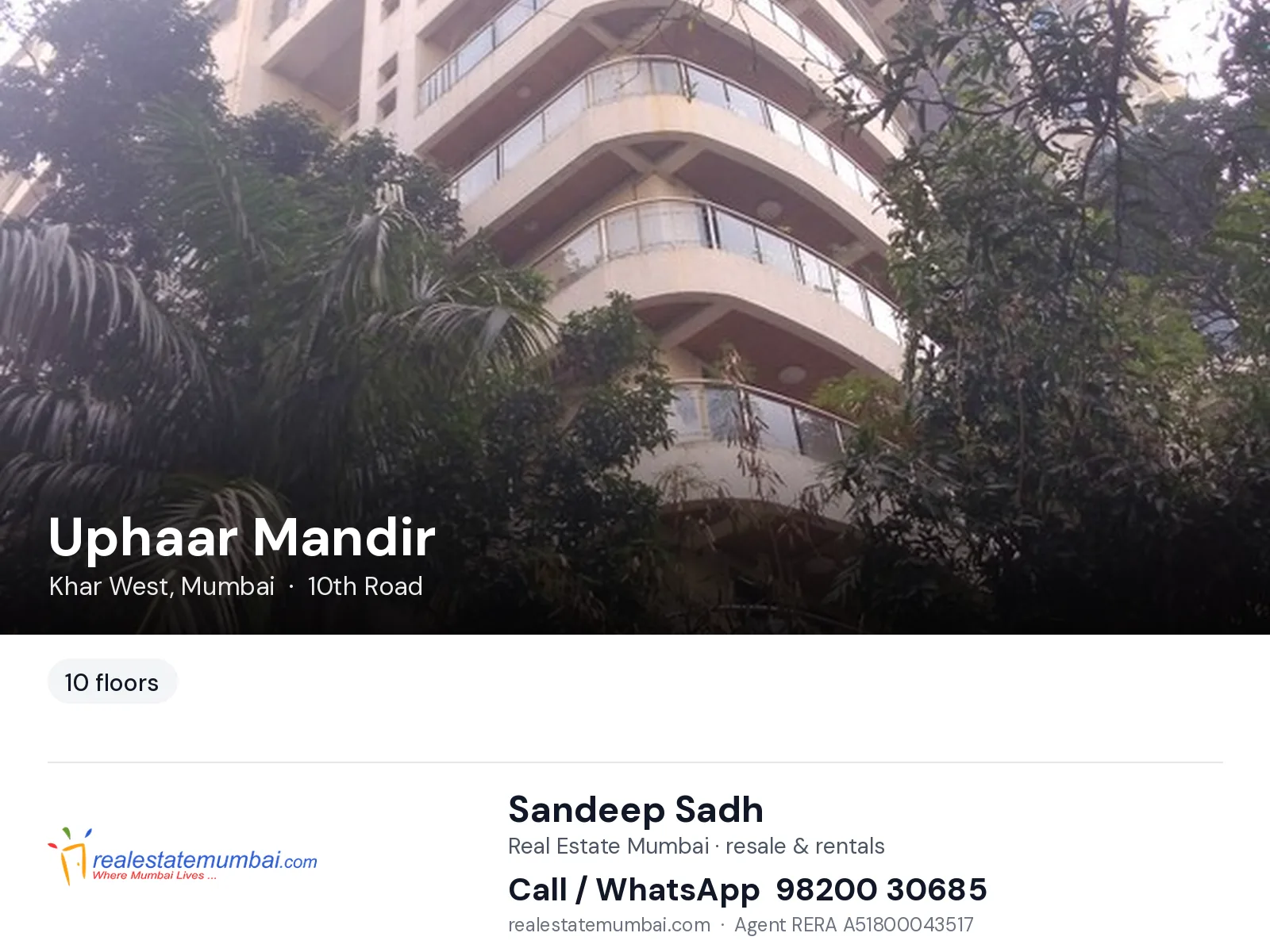 Uphaar Mandir, Khar West, Mumbai — flats | Real Estate Mumbai, Sandeep Sadh 98200 30685