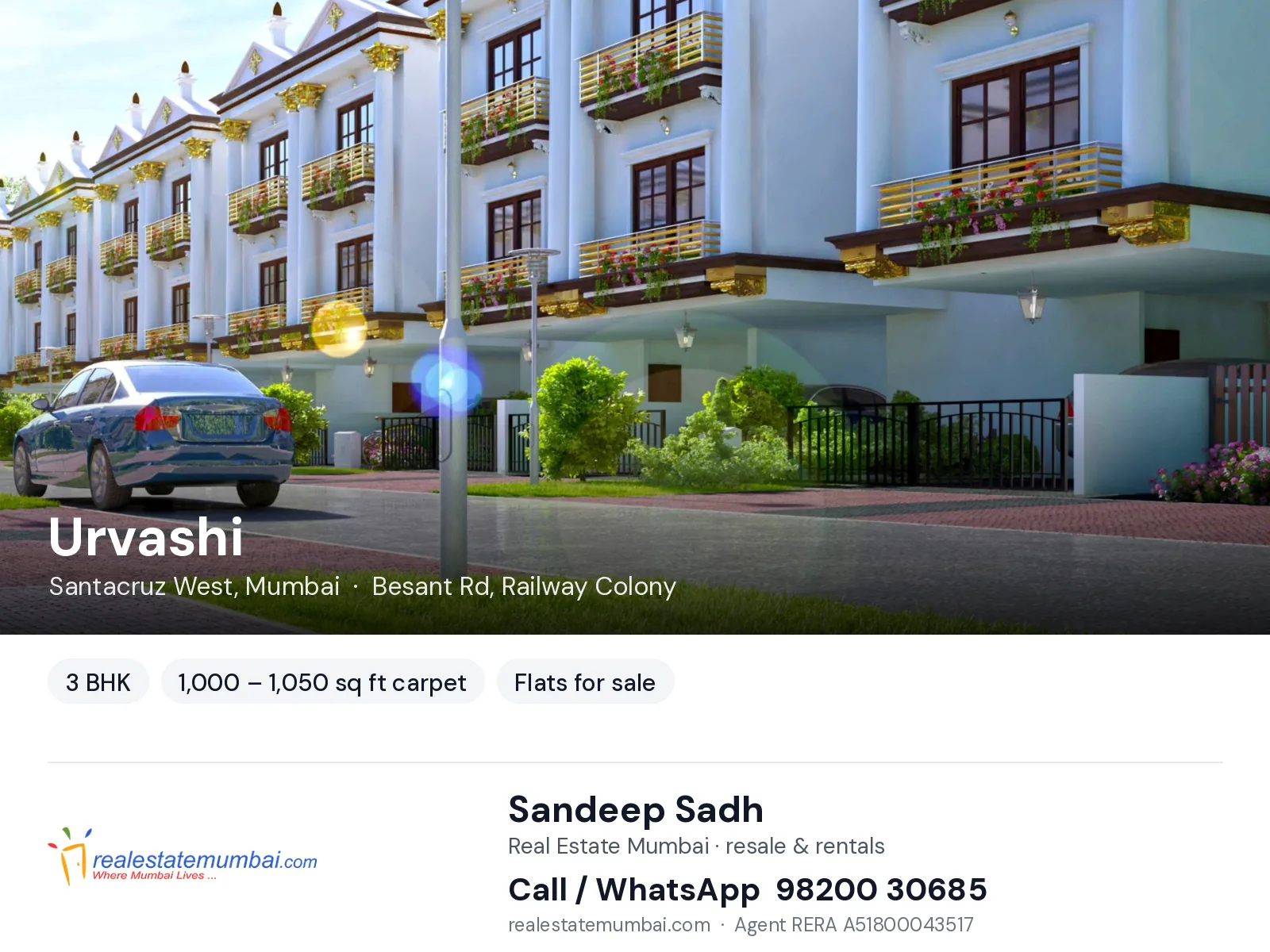 Urvashi, Santacruz West, Mumbai — 3 BHK flats for sale | Real Estate Mumbai, Sandeep Sadh 98200 30685