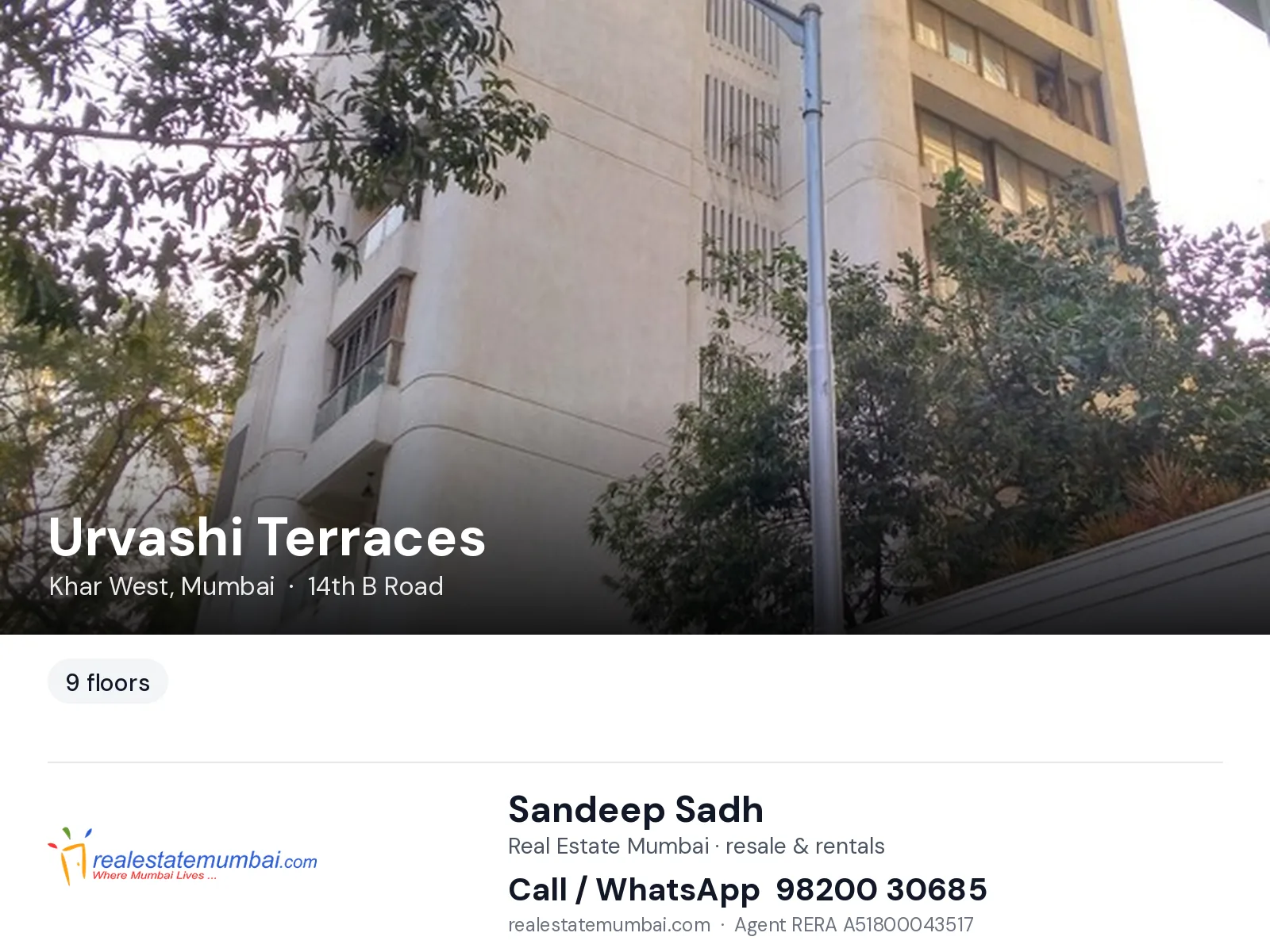 Urvashi Terraces, Khar West, Mumbai — flats | Real Estate Mumbai, Sandeep Sadh 98200 30685
