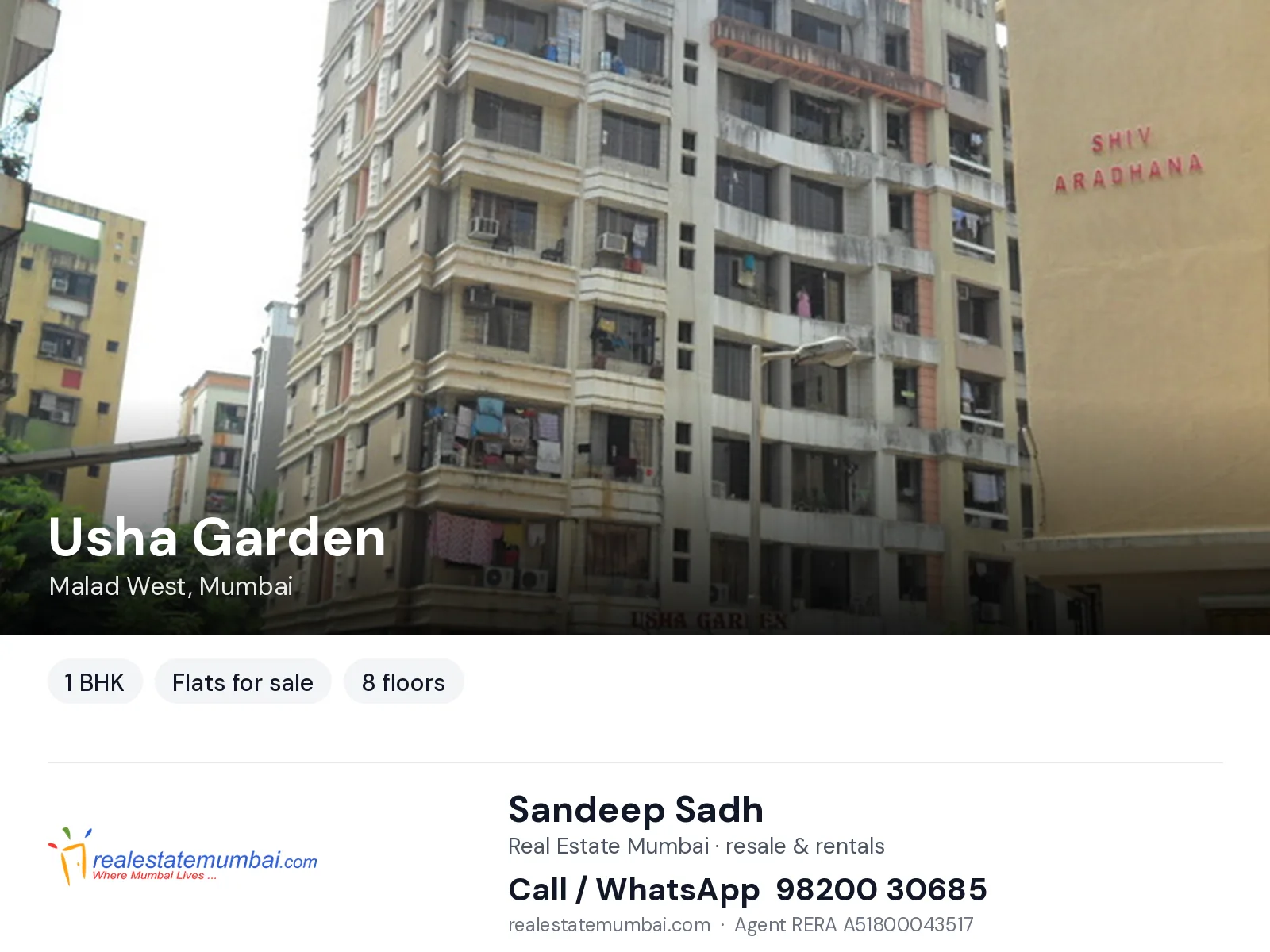 Usha Garden, Malad West, Mumbai — 1 BHK flats for sale | Real Estate Mumbai, Sandeep Sadh 98200 30685
