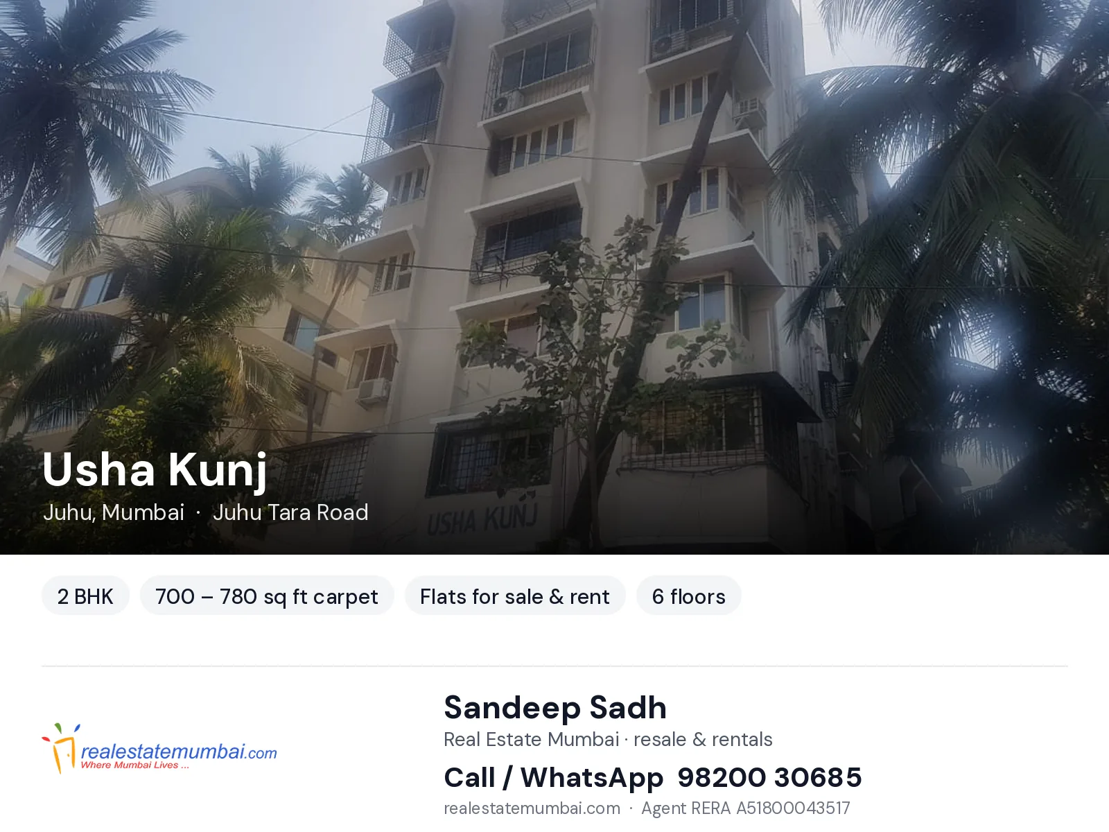 Usha Kunj, Juhu, Mumbai — 2 BHK flats for sale & rent | Real Estate Mumbai, Sandeep Sadh 98200 30685