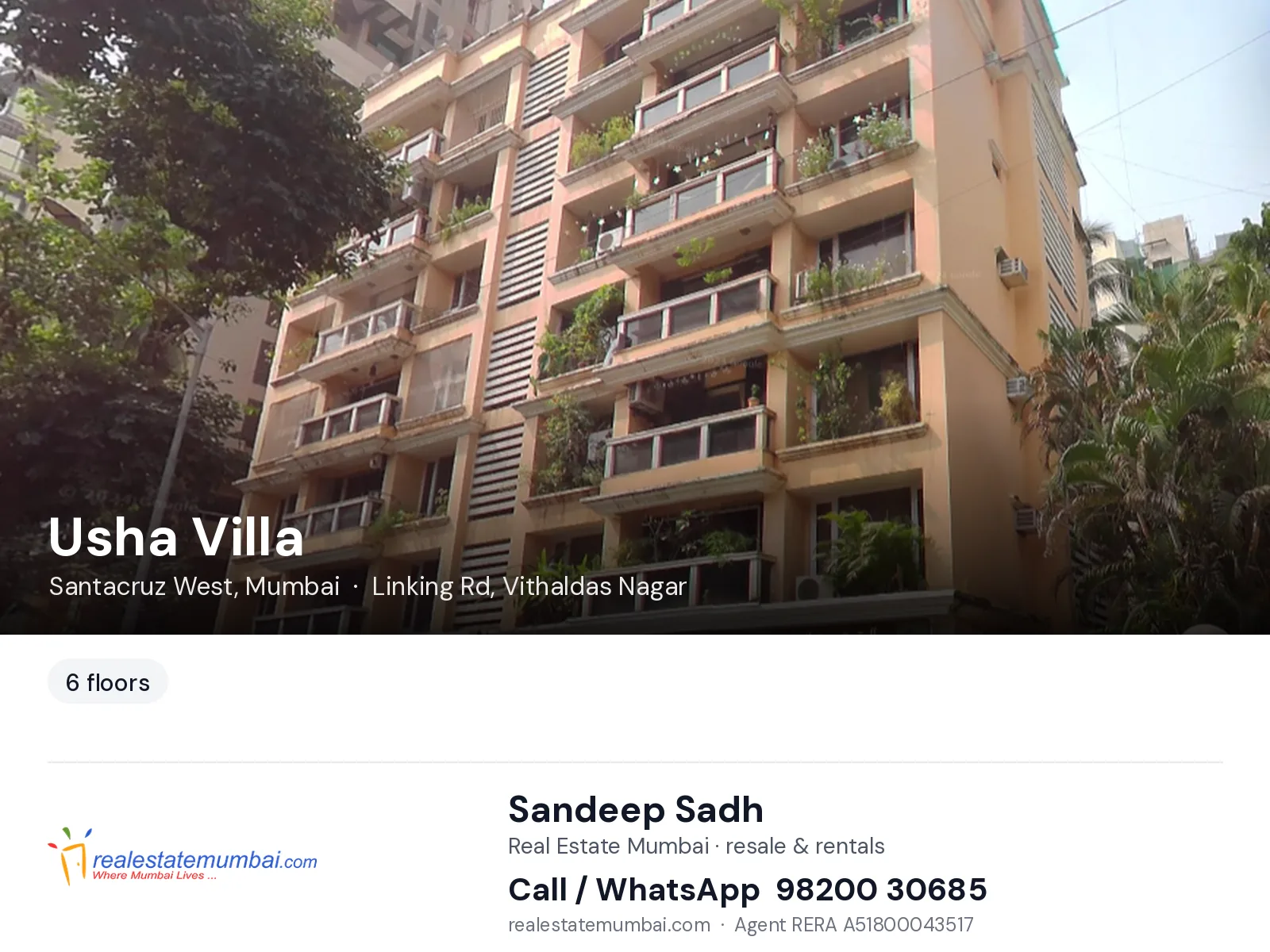 Usha Villa, Santacruz West, Mumbai — flats | Real Estate Mumbai, Sandeep Sadh 98200 30685