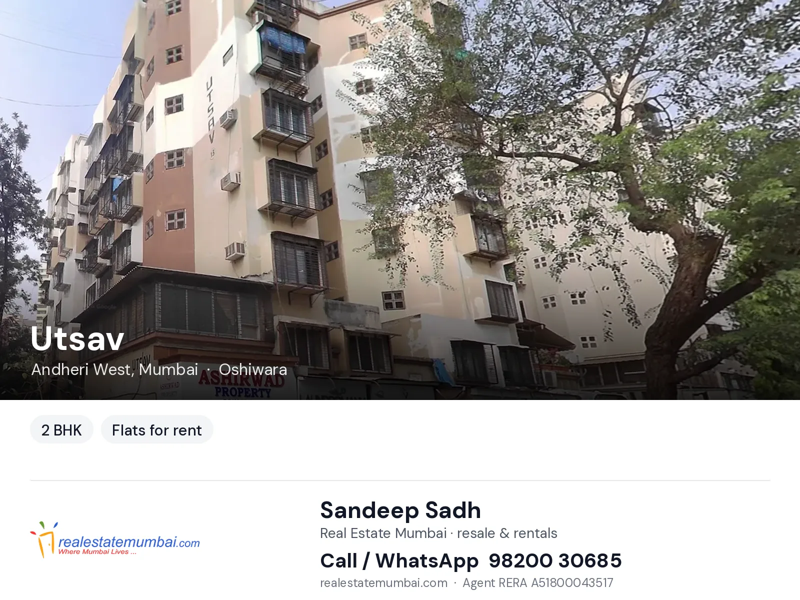 Utsav, Andheri West, Mumbai — 2 BHK flats for rent | Real Estate Mumbai, Sandeep Sadh 98200 30685