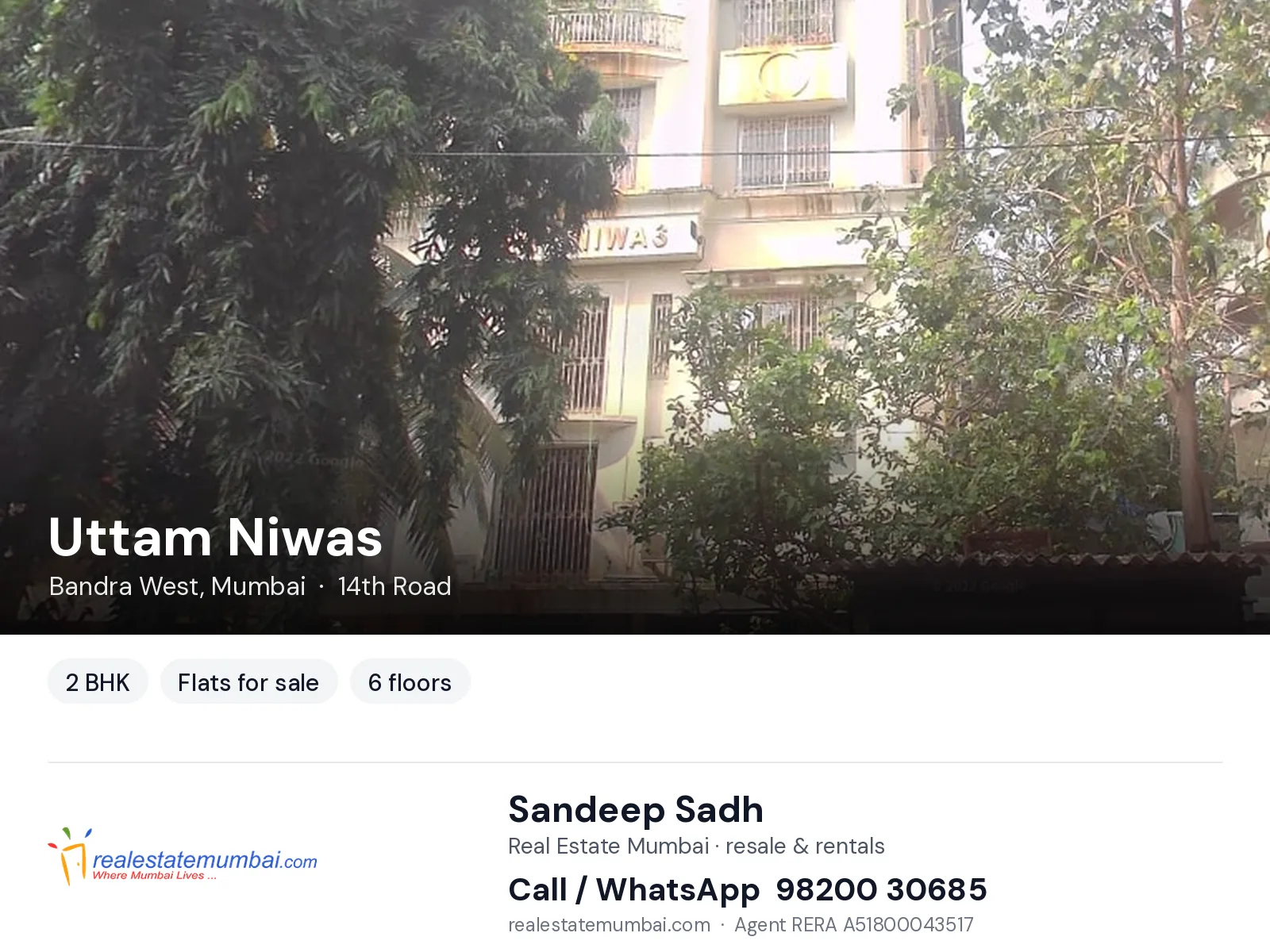 Uttam Niwas, Bandra West, Mumbai — 2 BHK flats for sale | Real Estate Mumbai, Sandeep Sadh 98200 30685
