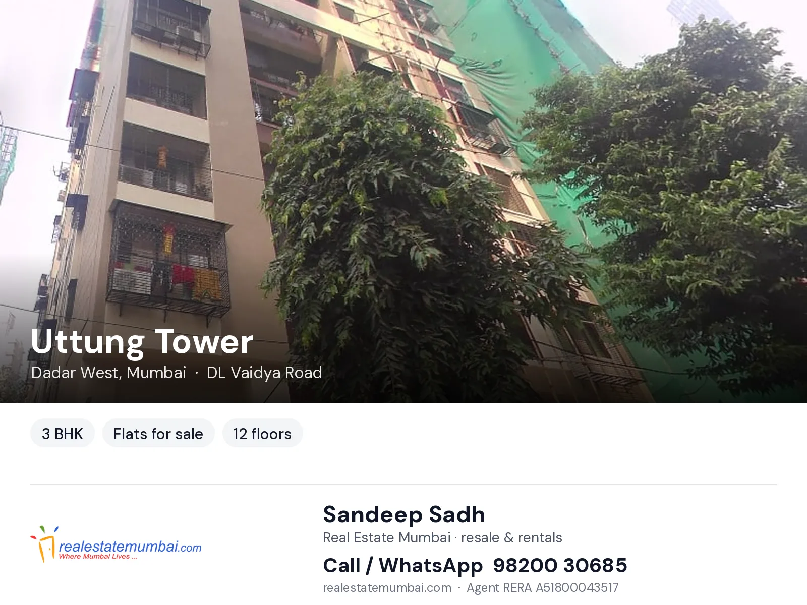 Uttung Tower, Dadar West, Mumbai — 3 BHK flats for sale | Real Estate Mumbai, Sandeep Sadh 98200 30685