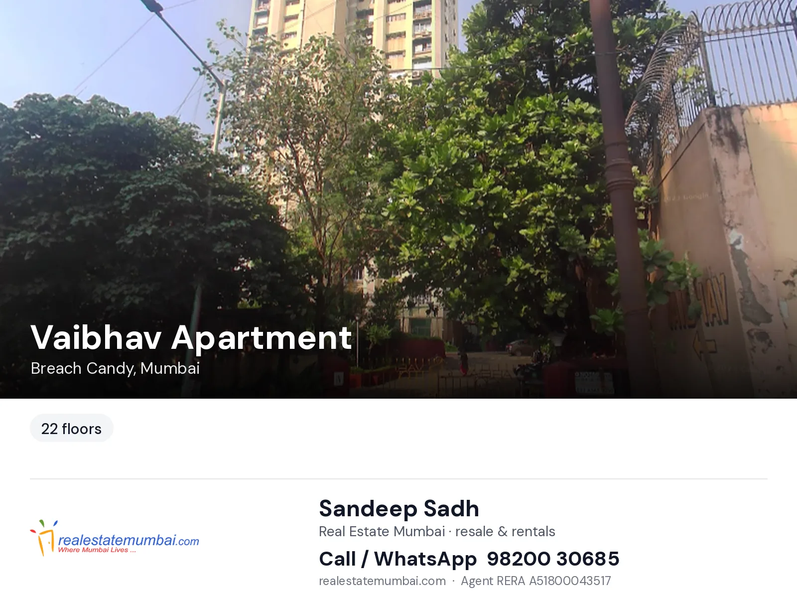 Vaibhav Apartment, Breach Candy, Mumbai — flats | Real Estate Mumbai, Sandeep Sadh 98200 30685